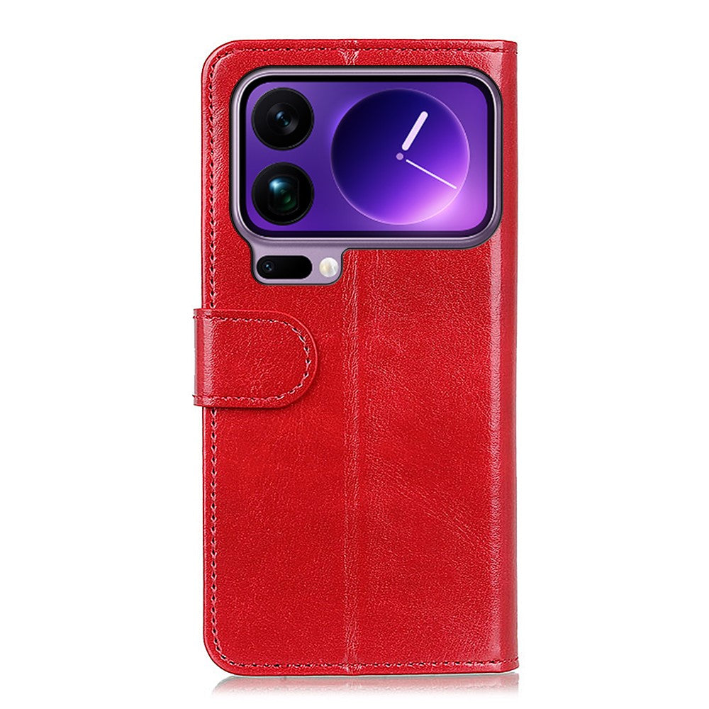 For Xiaomi 17 Pro Max Case Crazy Horse Texture PU Leather Phone Stand Cover - Red