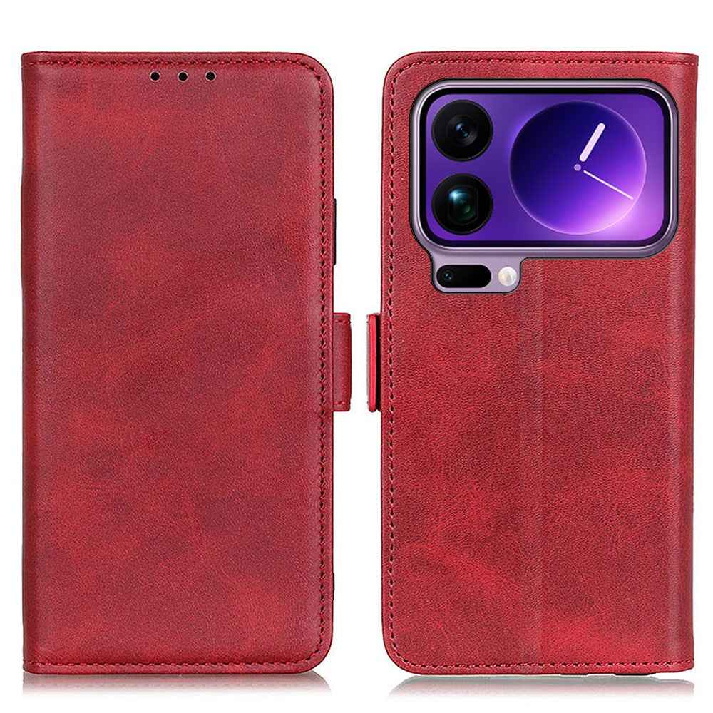 For Xiaomi 17 Pro Case Stand Cowhide Texture PU Leather Phone Cover - Red
