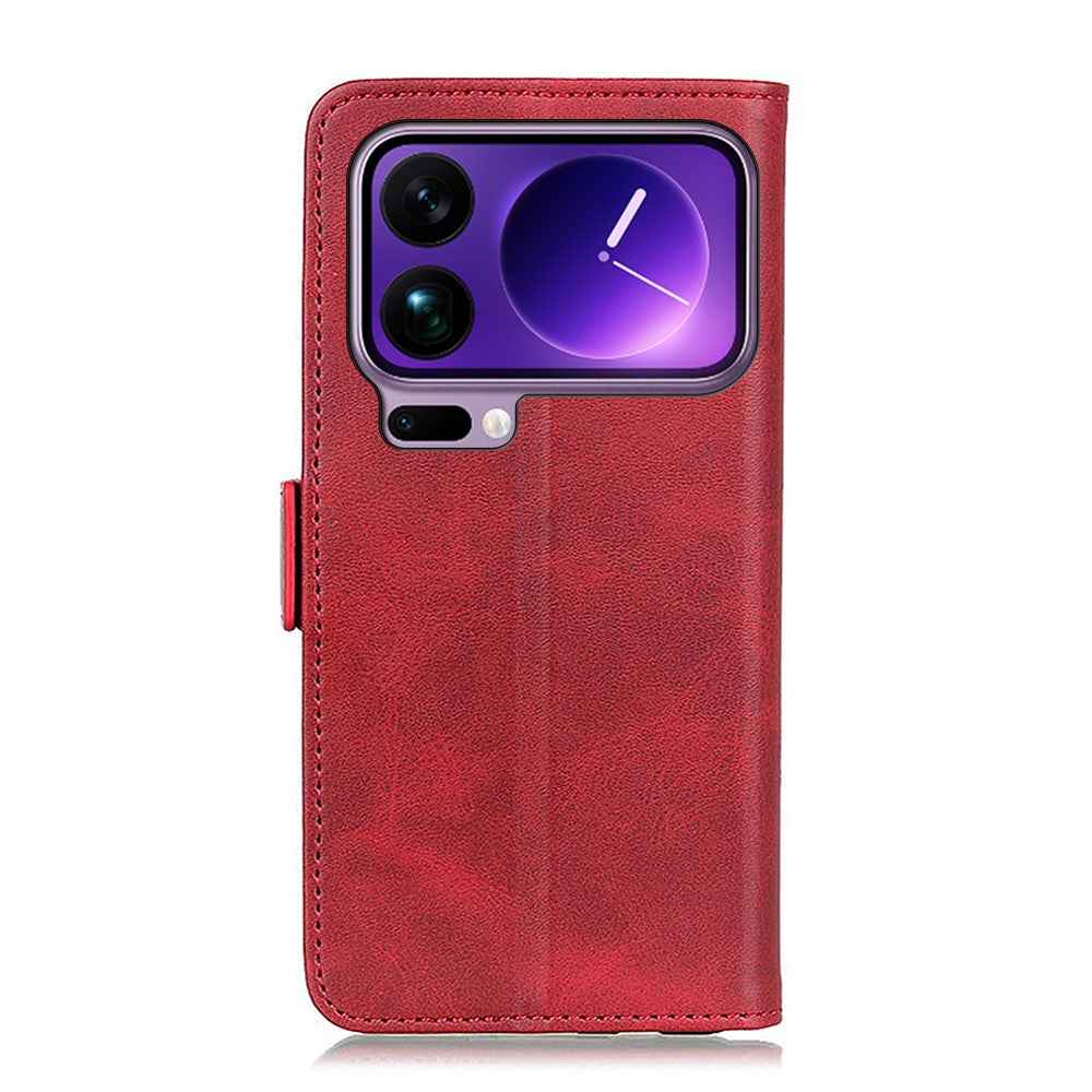 For Xiaomi 17 Pro Case Stand Cowhide Texture PU Leather Phone Cover - Red