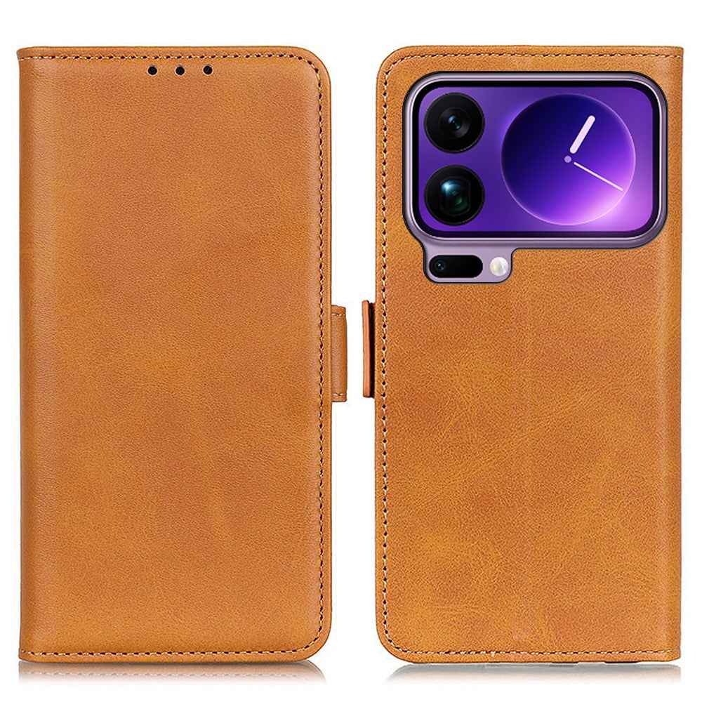 For Xiaomi 17 Pro Case Stand Cowhide Texture PU Leather Phone Cover - Yellow