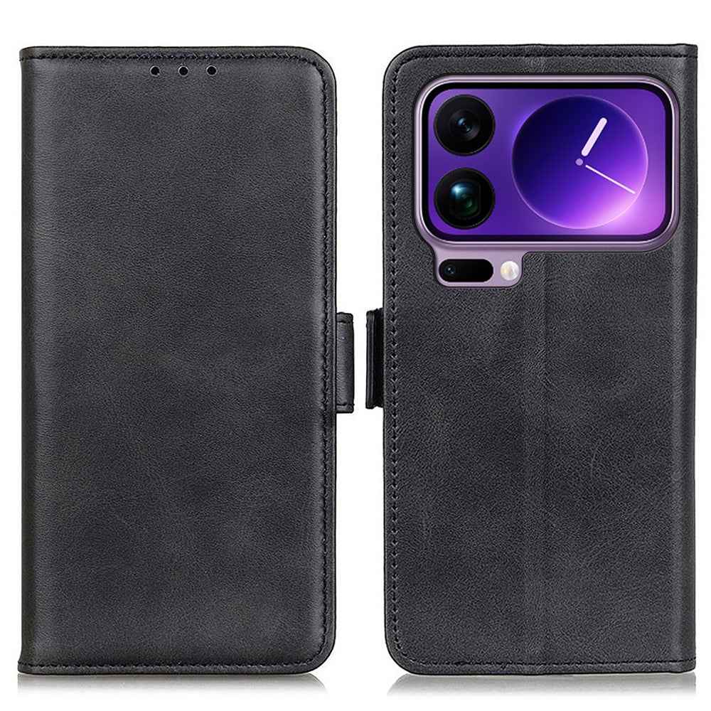 For Xiaomi 17 Pro Case Stand Cowhide Texture PU Leather Phone Cover - Black