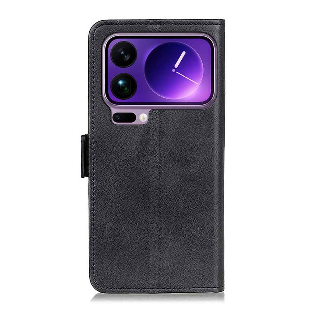 For Xiaomi 17 Pro Case Stand Cowhide Texture PU Leather Phone Cover - Black