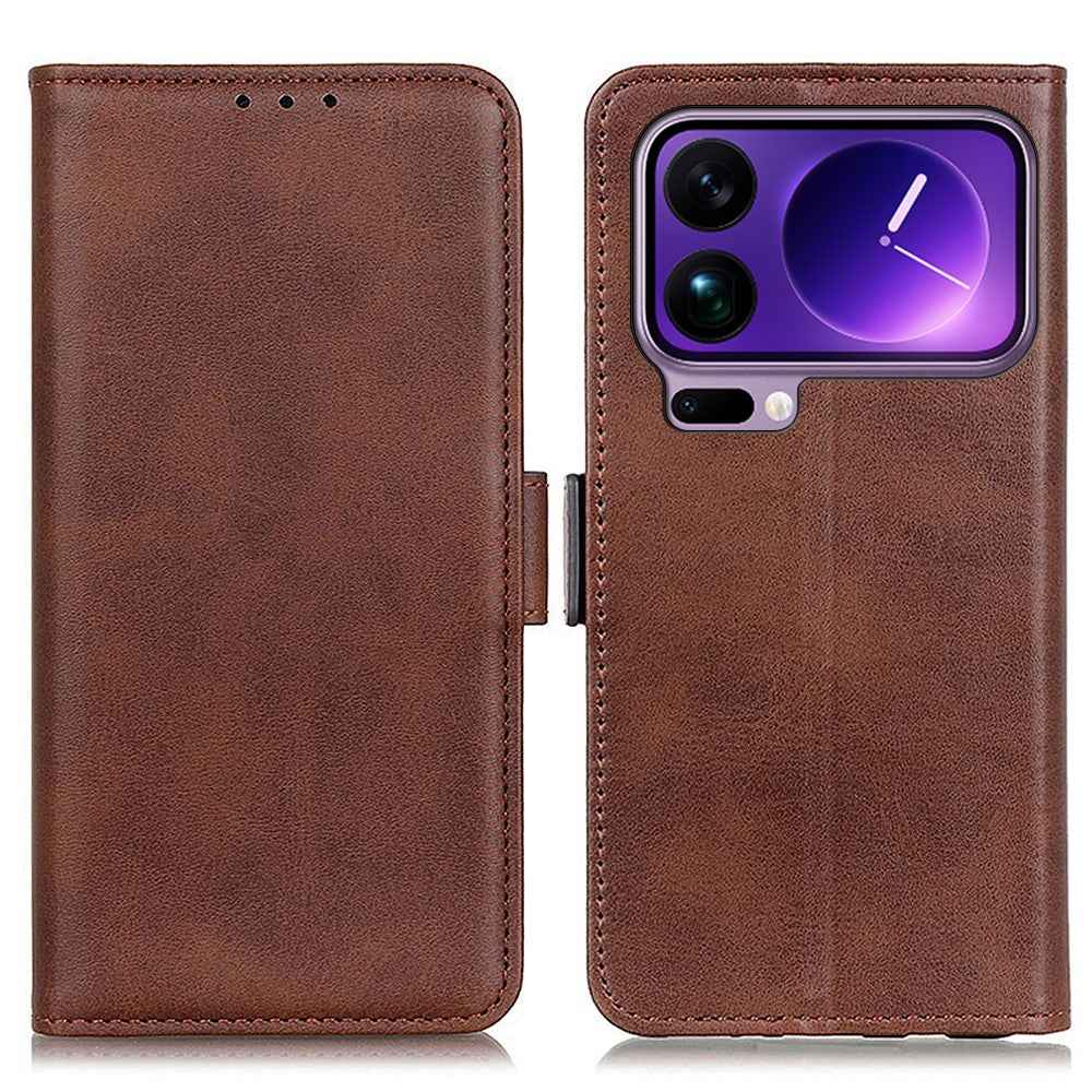 For Xiaomi 17 Pro Case Stand Cowhide Texture PU Leather Phone Cover - Brown