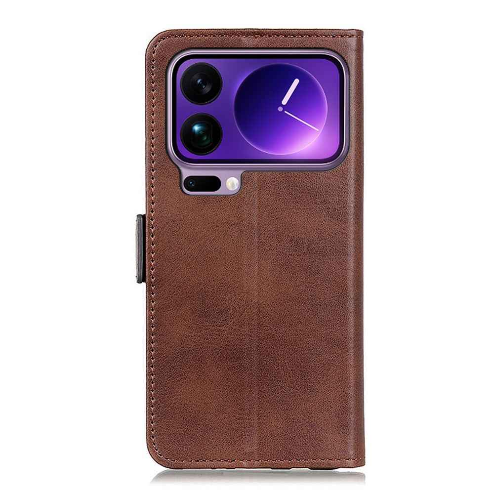 For Xiaomi 17 Pro Case Stand Cowhide Texture PU Leather Phone Cover - Brown