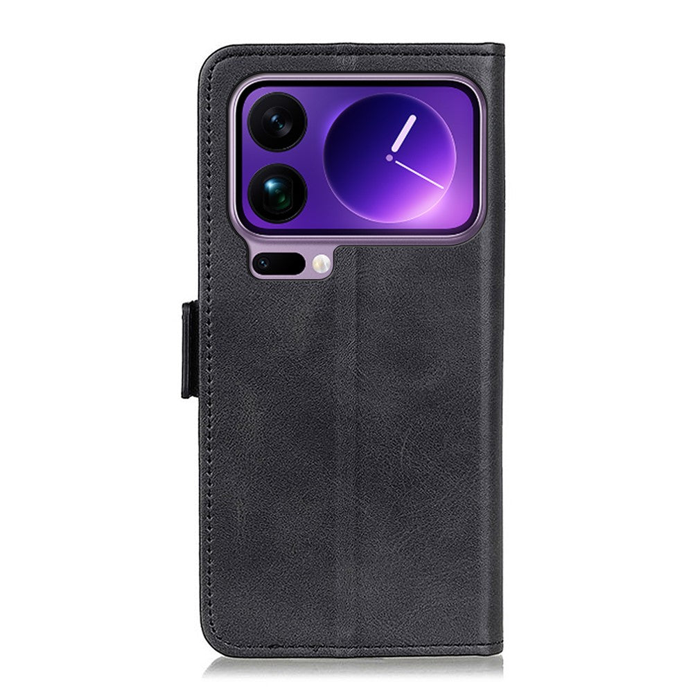 For Xiaomi 17 Pro Max Case Stand Cowhide Texture PU Leather Phone Cover - Black