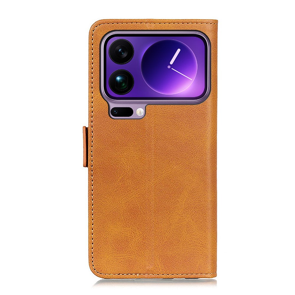 For Xiaomi 17 Pro Max Case Stand Cowhide Texture PU Leather Phone Cover - Yellow