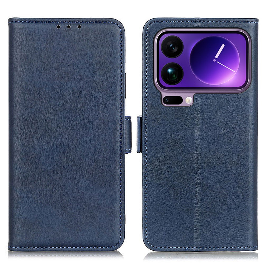 For Xiaomi 17 Pro Max Case Stand Cowhide Texture PU Leather Phone Cover - Blue