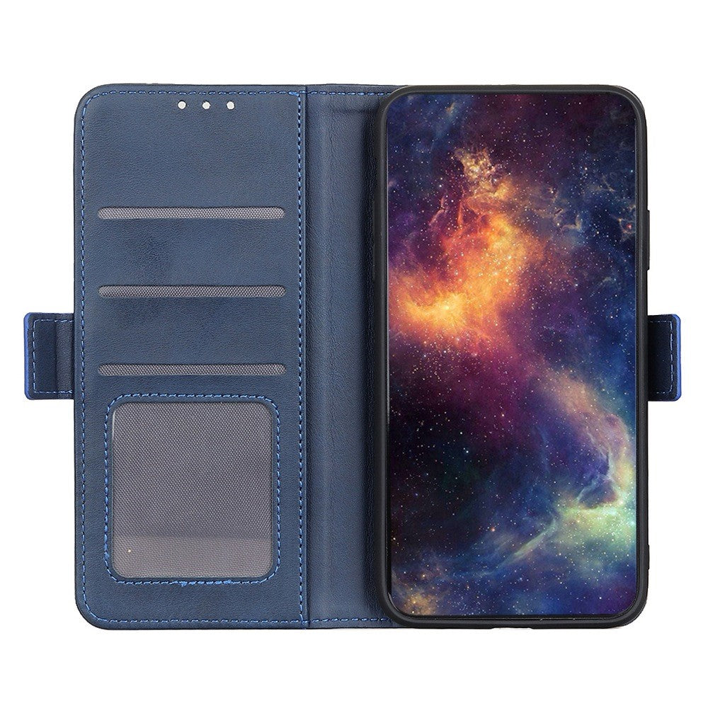 For Xiaomi 17 Pro Max Case Stand Cowhide Texture PU Leather Phone Cover - Blue