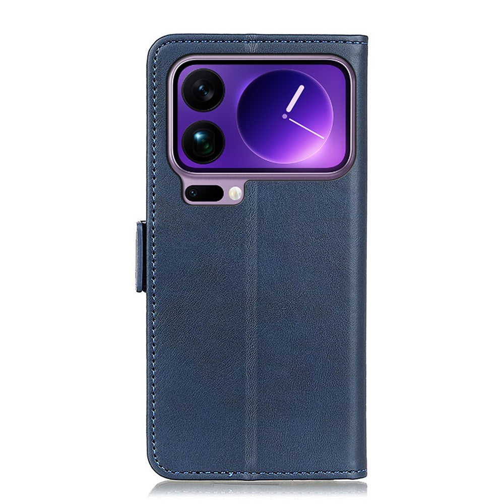 For Xiaomi 17 Pro Max Case Stand Cowhide Texture PU Leather Phone Cover - Blue