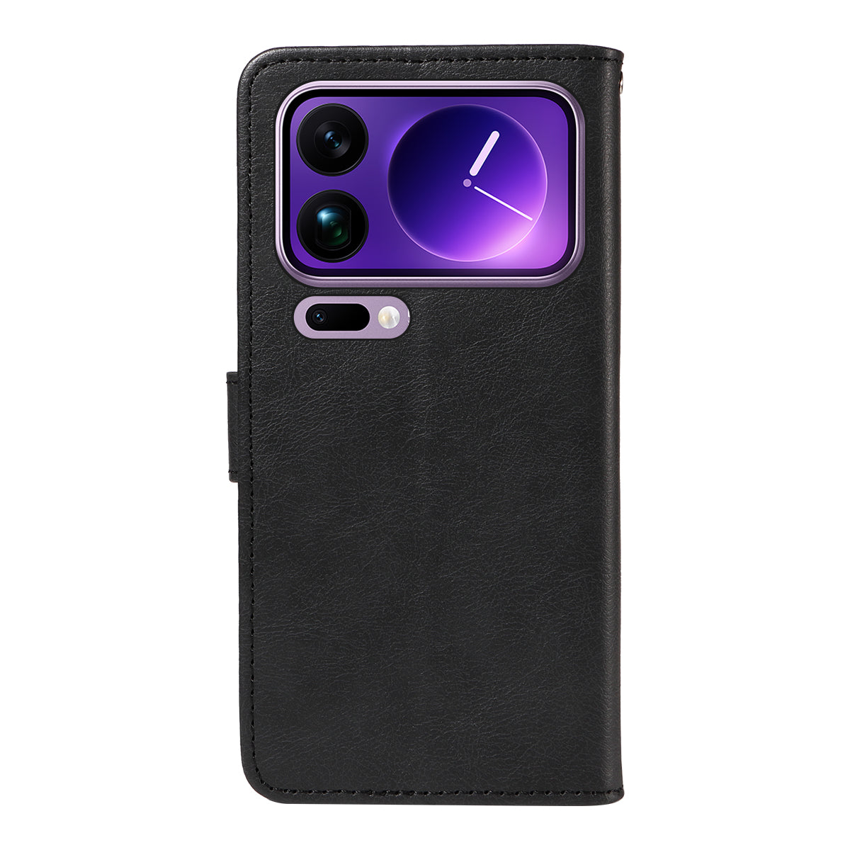 For Xiaomi 17 Pro Max Leather Wallet Case with Strap Solid Color Phone Stand Cover - Black