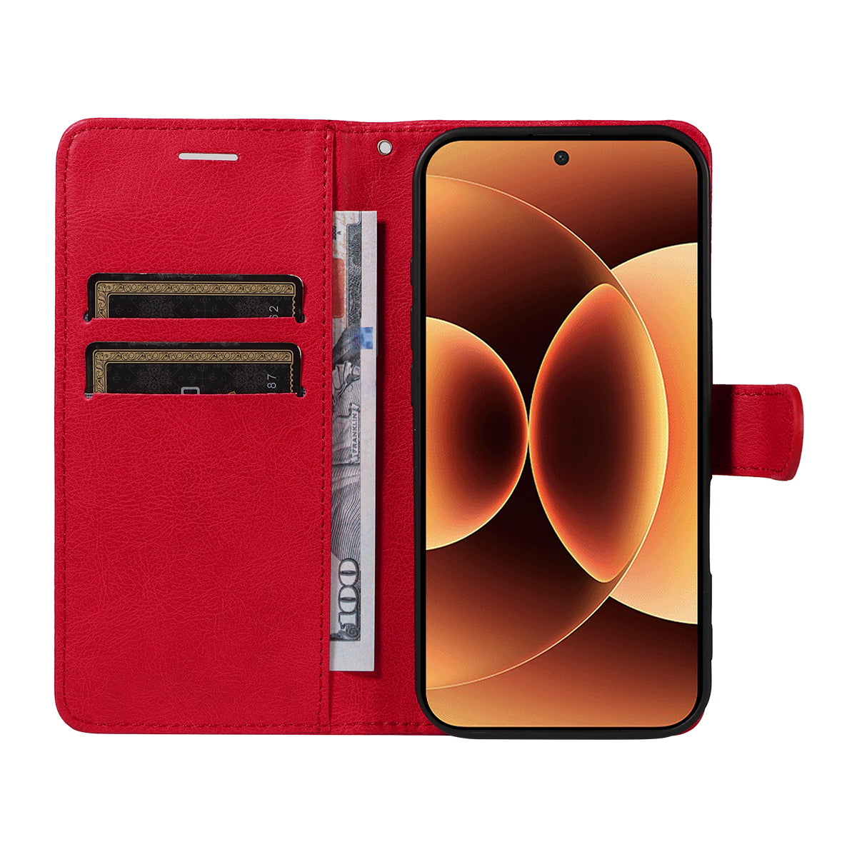 For Xiaomi 17 Pro Max Leather Wallet Case with Strap Solid Color Phone Stand Cover - Red