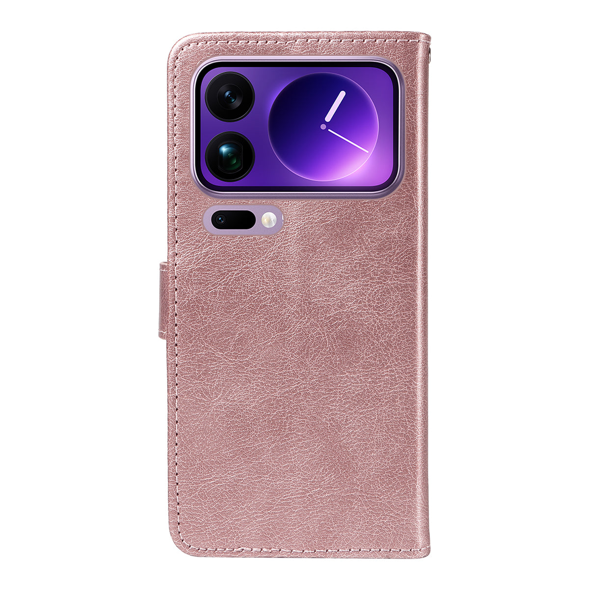 For Xiaomi 17 Pro Max Leather Wallet Case with Strap Solid Color Phone Stand Cover - Rose Gold