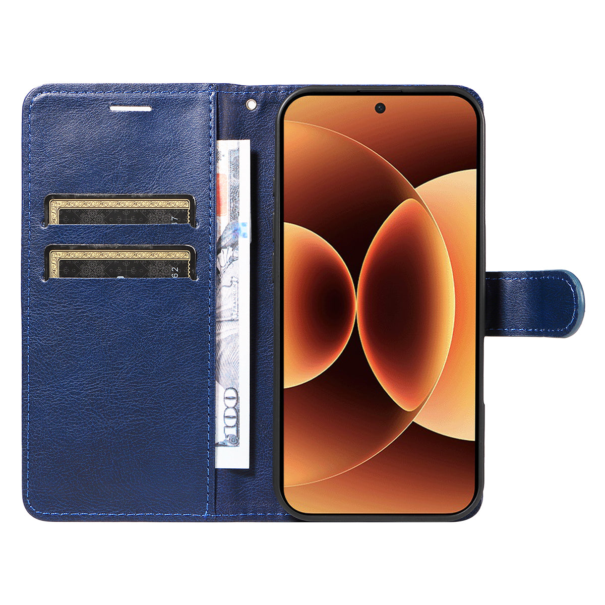 For Xiaomi 17 Pro Max Leather Wallet Case with Strap Solid Color Phone Stand Cover - Blue