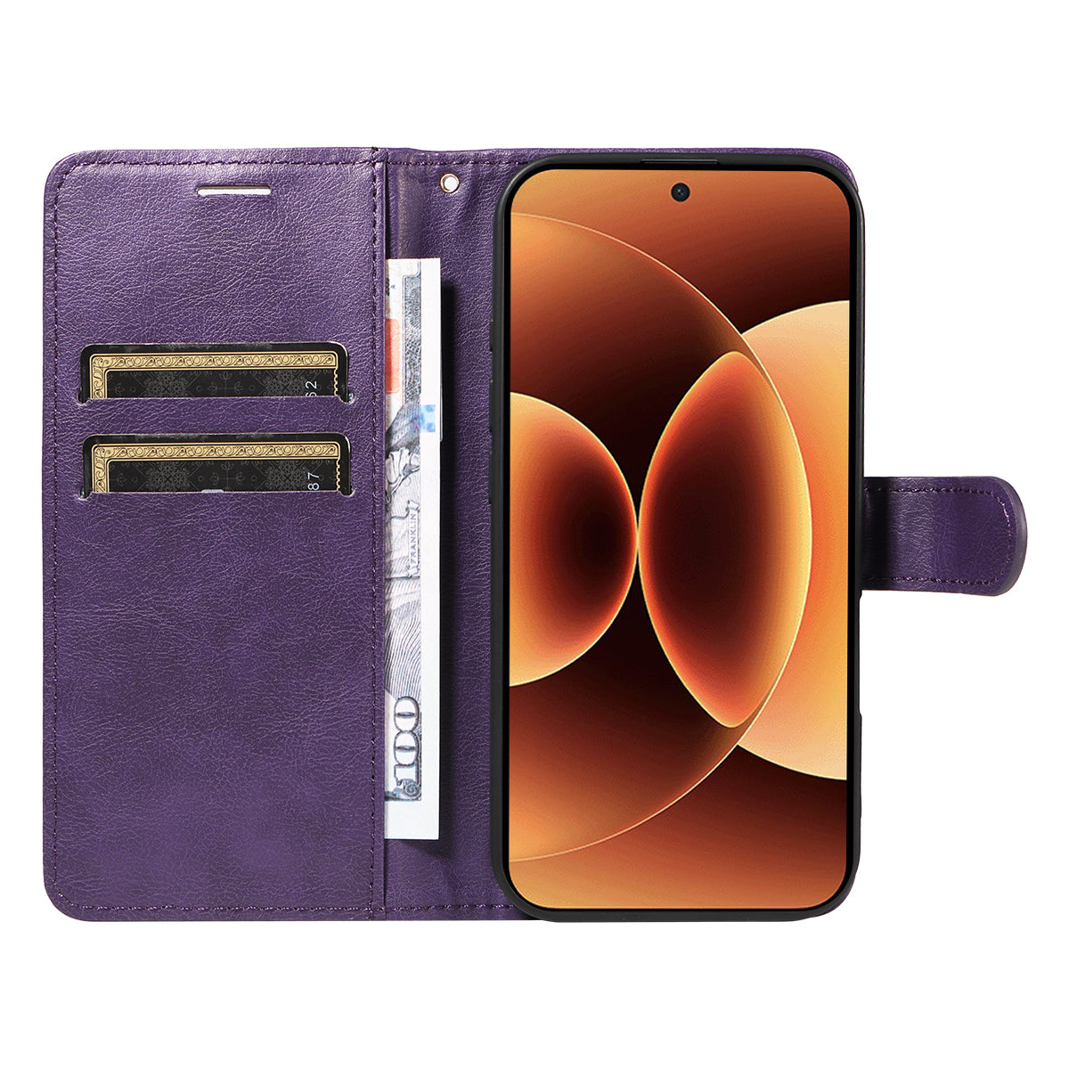 For Xiaomi 17 Pro Max Leather Wallet Case with Strap Solid Color Phone Stand Cover - Purple