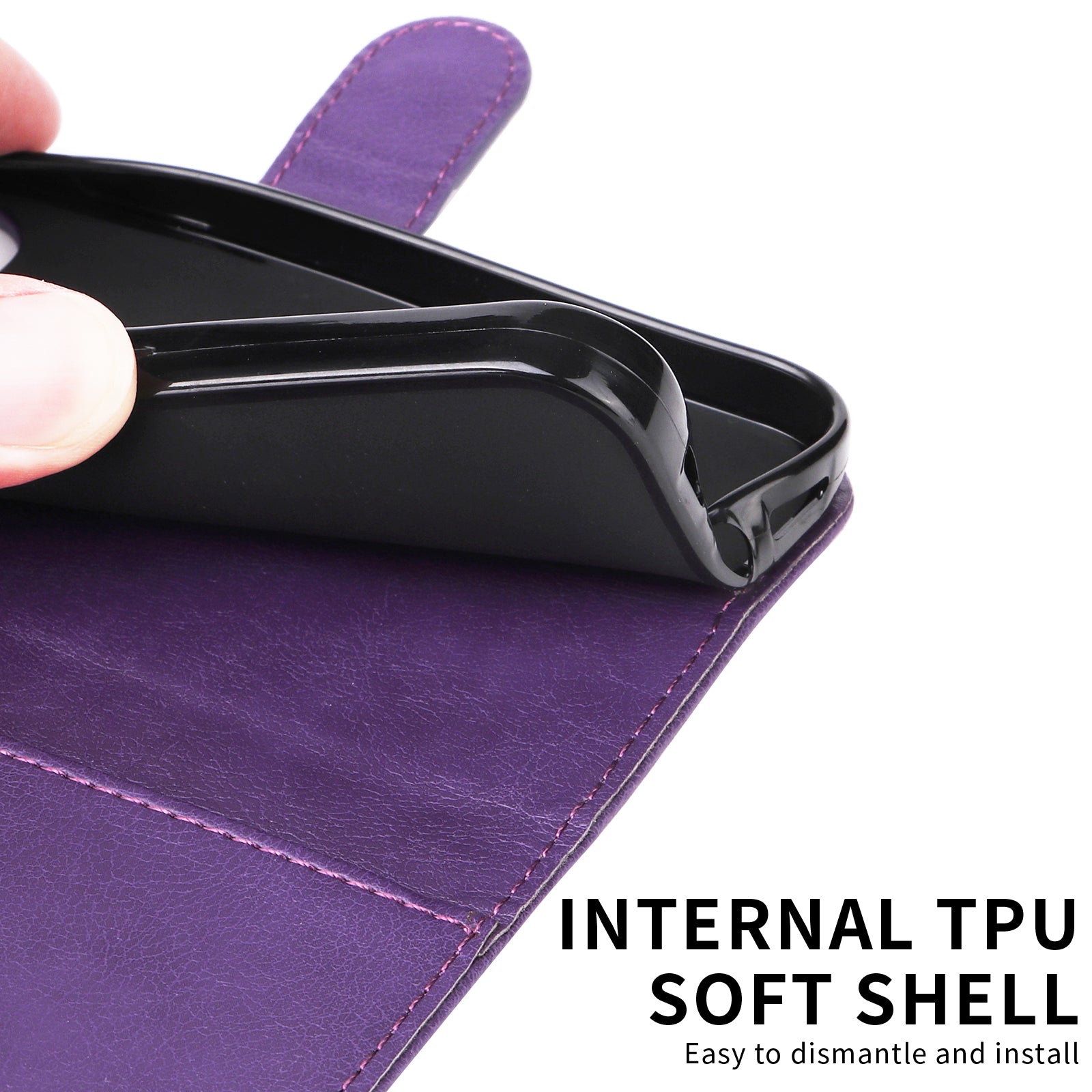 For Xiaomi 17 Pro Max Leather Wallet Case with Strap Solid Color Phone Stand Cover - Purple