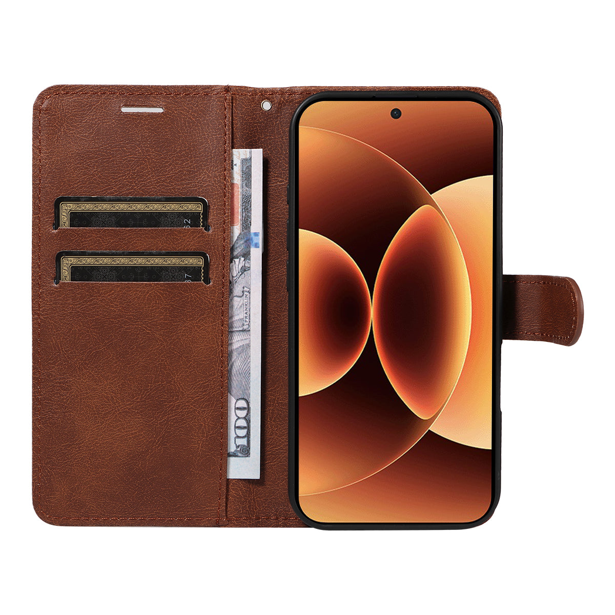 For Xiaomi 17 Pro Max Leather Wallet Case with Strap Solid Color Phone Stand Cover - Brown