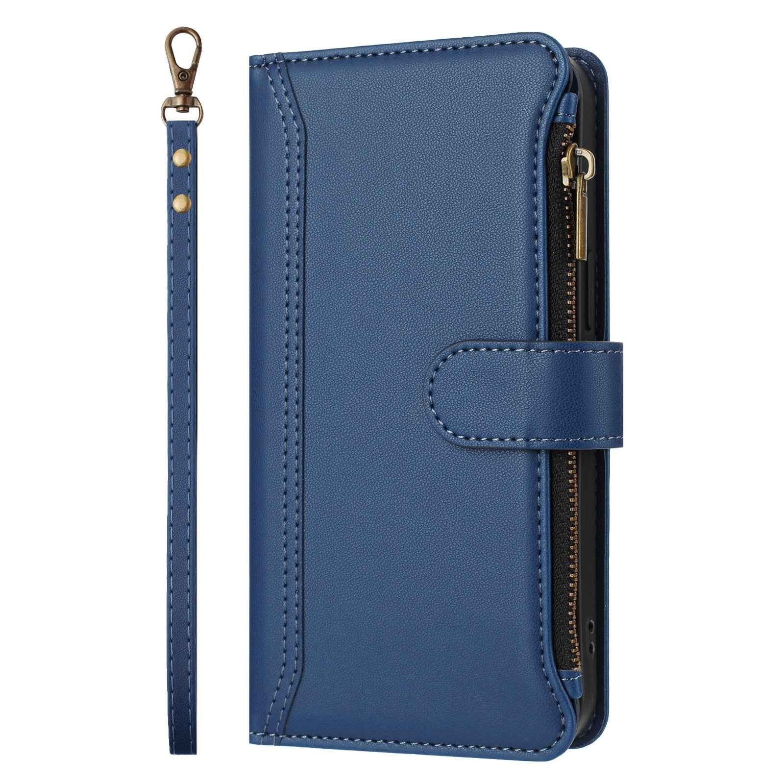For Xiaomi 17 Pro Leather Case 9 Card Slots Zipper Wallet Stand Phone Cover with Wrist Strap - Dark Blue
