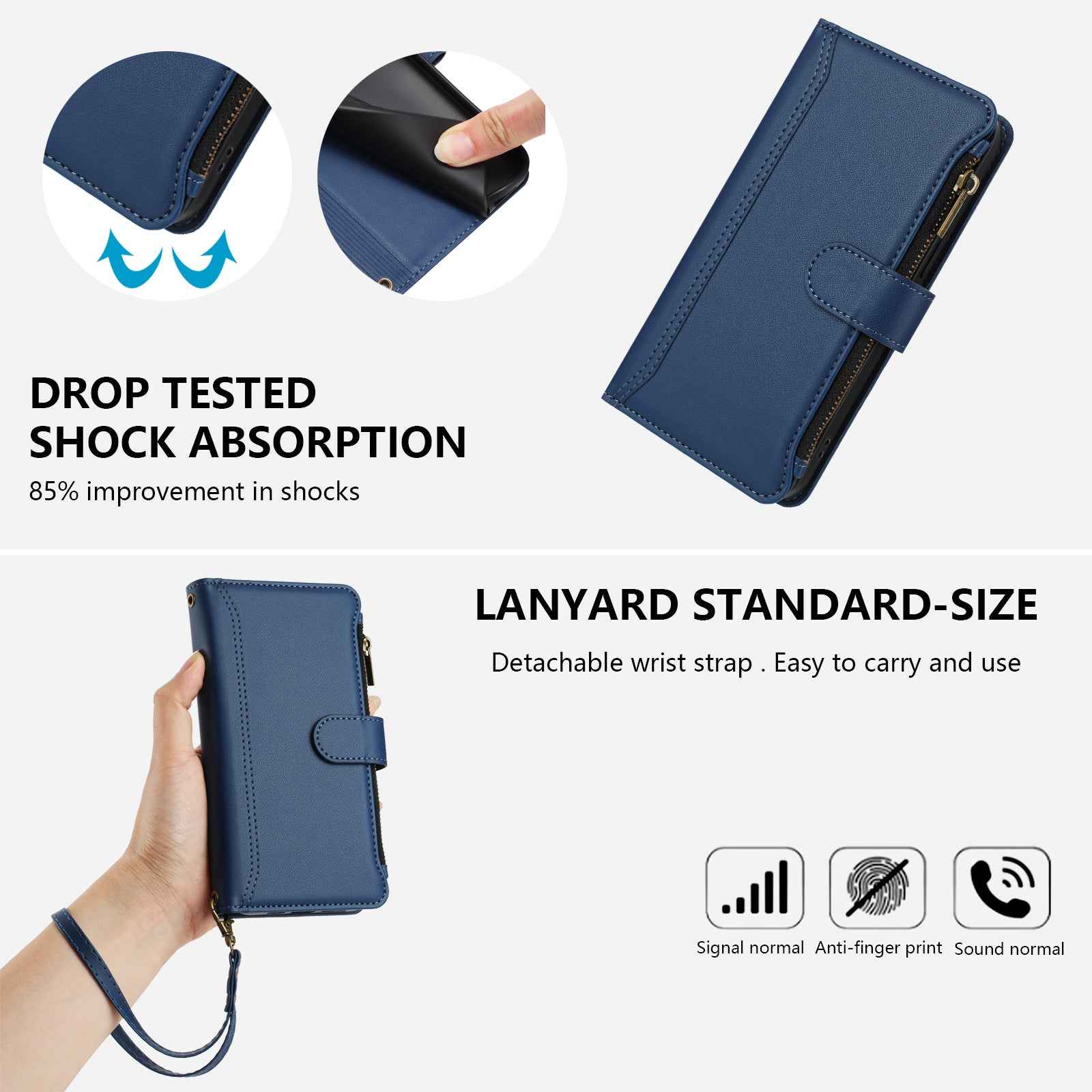For Xiaomi 17 Pro Leather Case 9 Card Slots Zipper Wallet Stand Phone Cover with Wrist Strap - Dark Blue