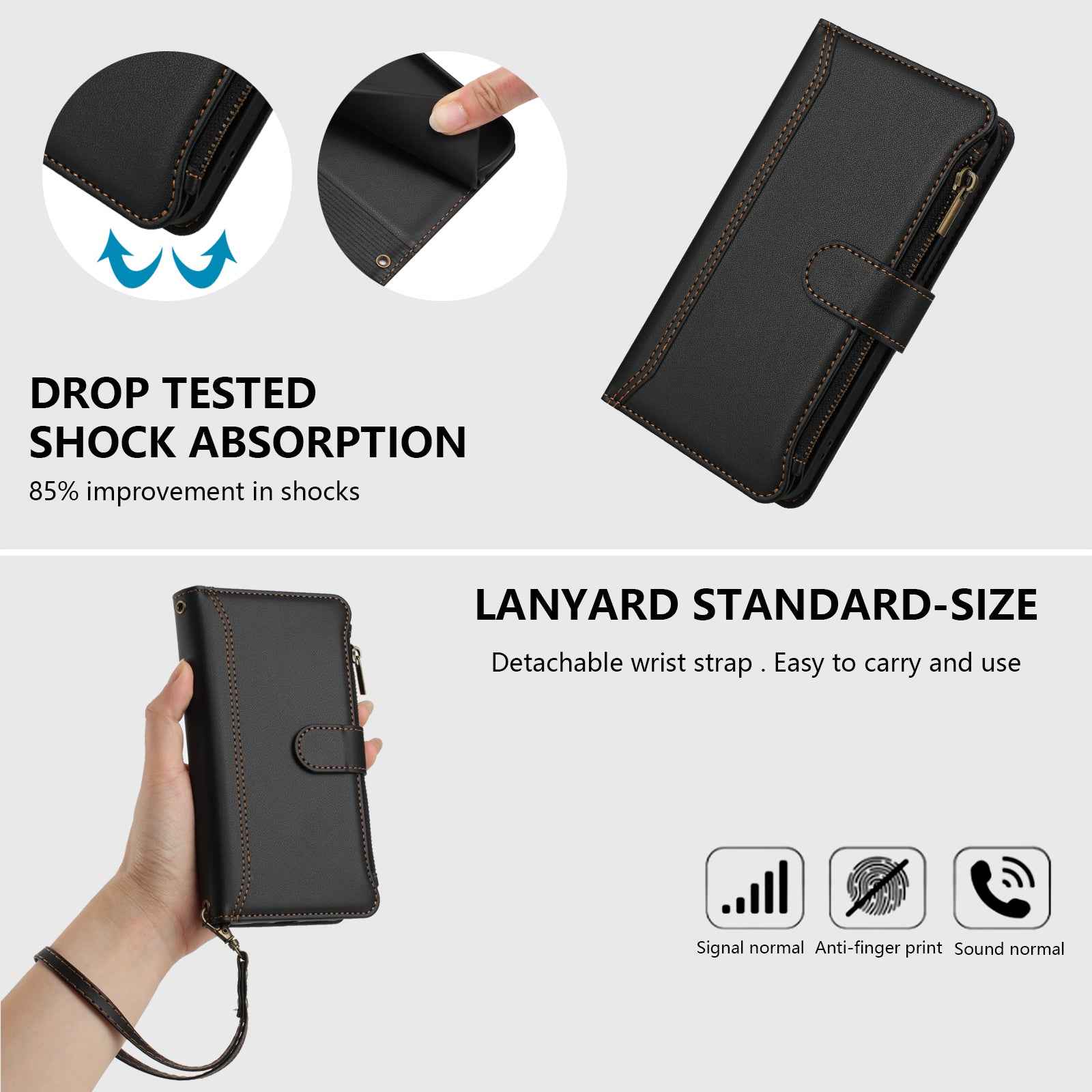 For Xiaomi 17 Pro Leather Case 9 Card Slots Zipper Wallet Stand Phone Cover with Wrist Strap - Black