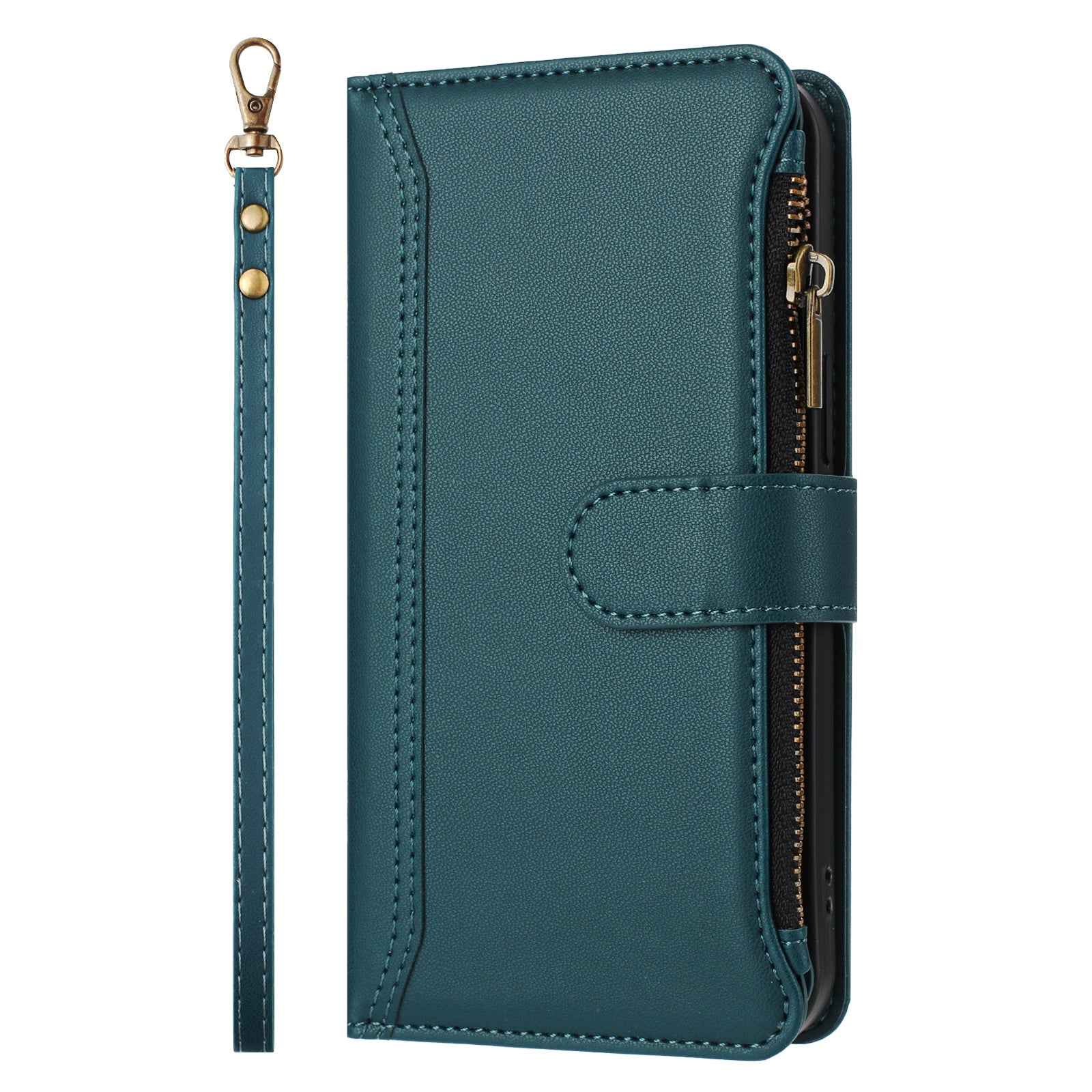 For Xiaomi 17 Pro Leather Case 9 Card Slots Zipper Wallet Stand Phone Cover with Wrist Strap - Dark Green