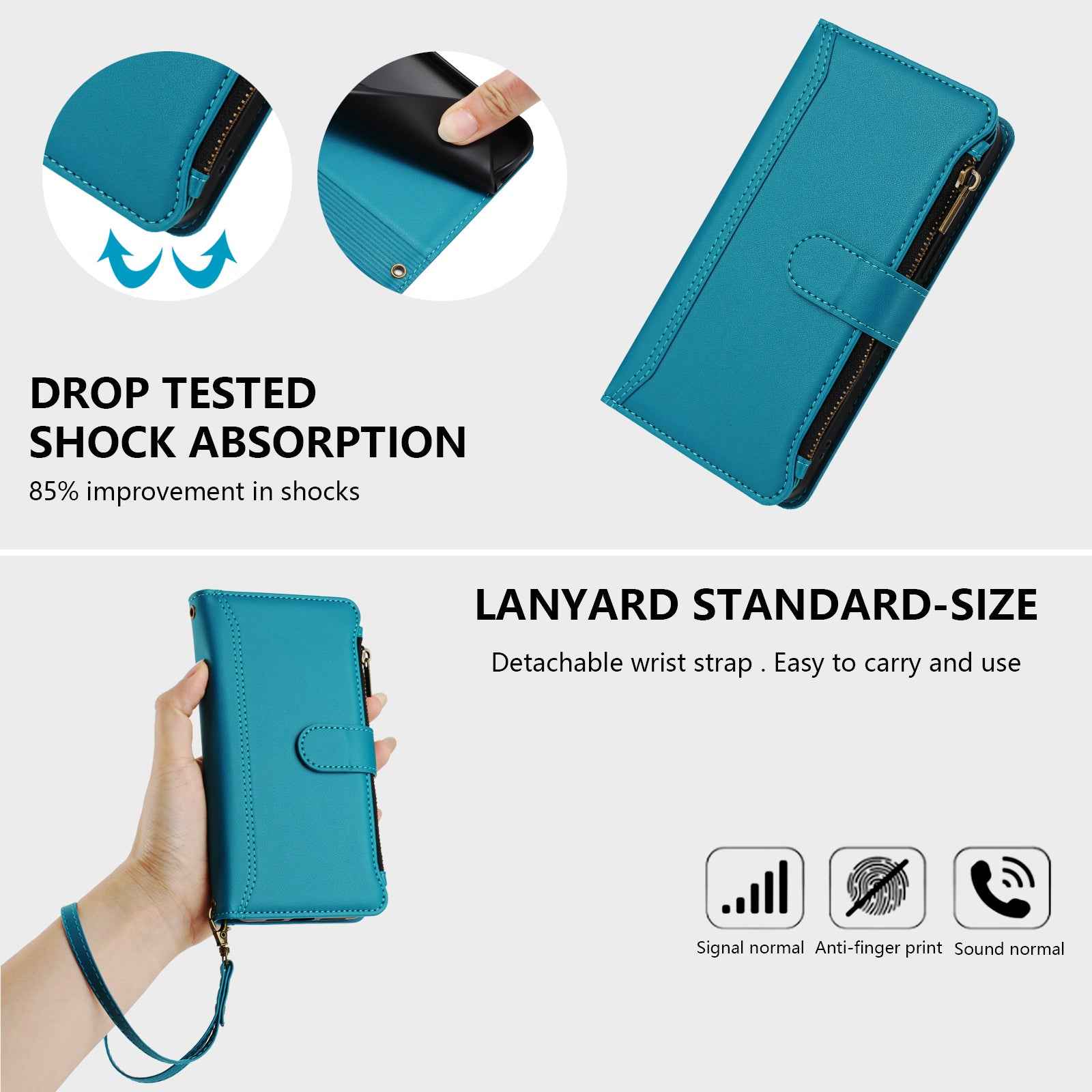 For Xiaomi 17 Pro Leather Case 9 Card Slots Zipper Wallet Stand Phone Cover with Wrist Strap - Lake Blue