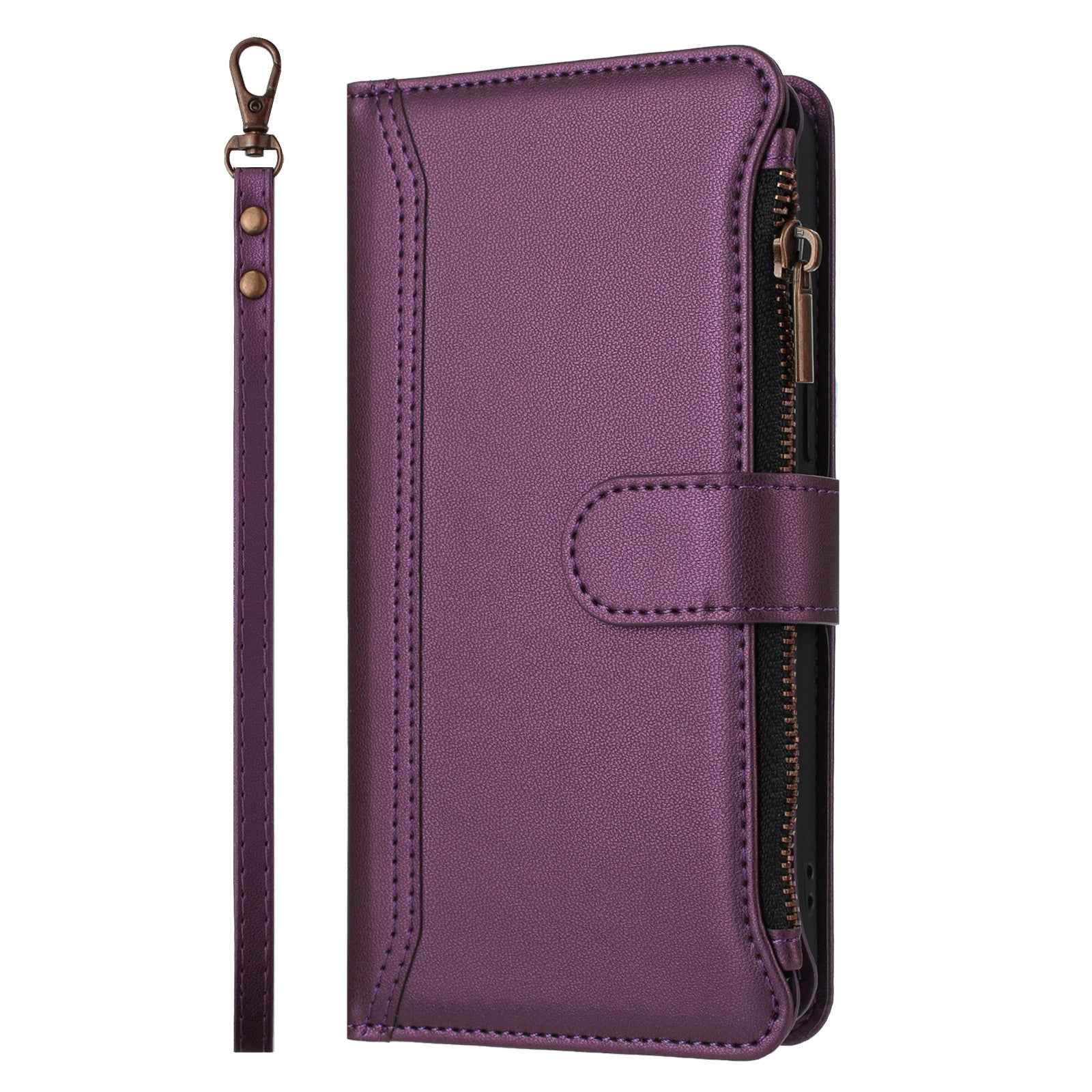 For Xiaomi 17 Pro Leather Case 9 Card Slots Zipper Wallet Stand Phone Cover with Wrist Strap - Purple