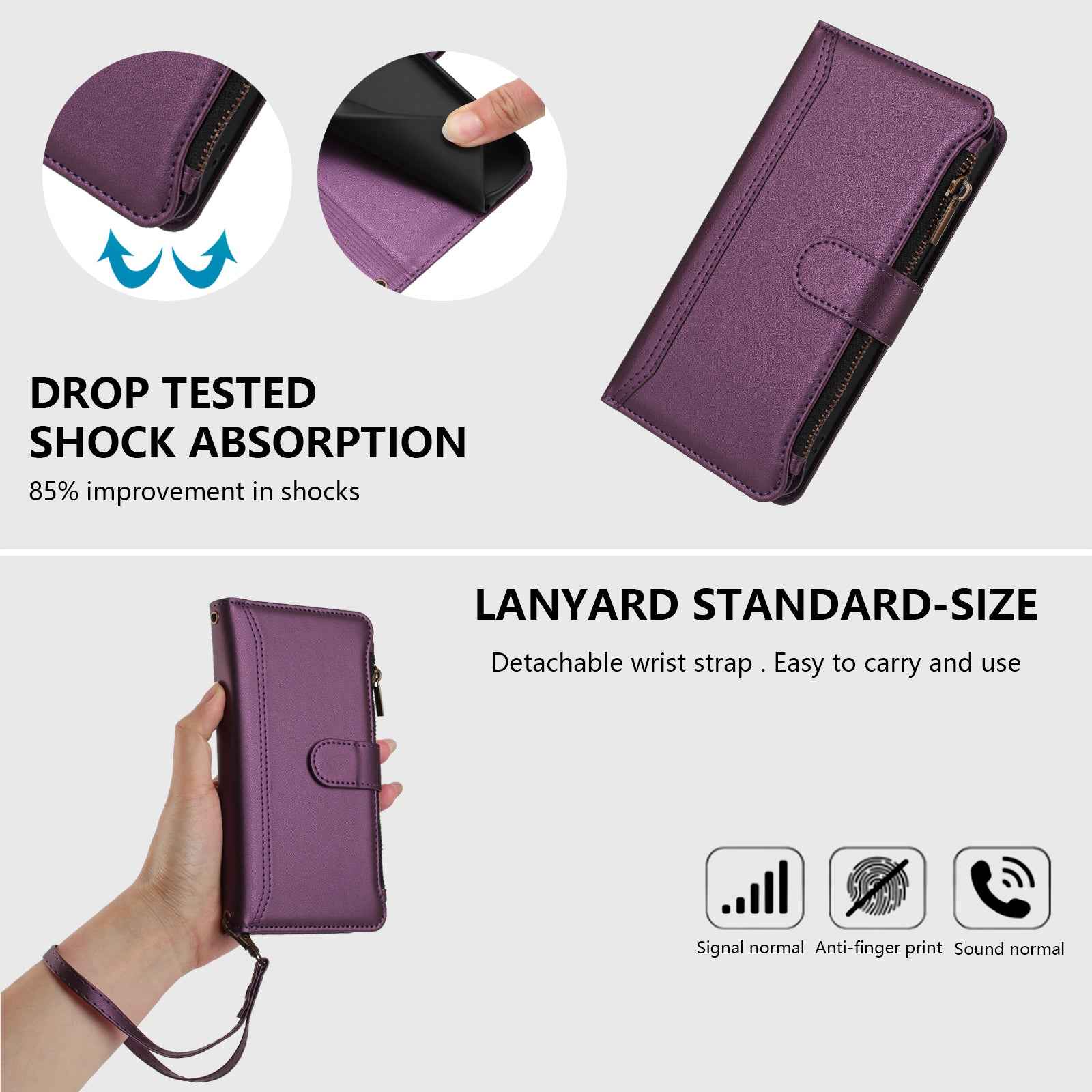 For Xiaomi 17 Pro Leather Case 9 Card Slots Zipper Wallet Stand Phone Cover with Wrist Strap - Purple