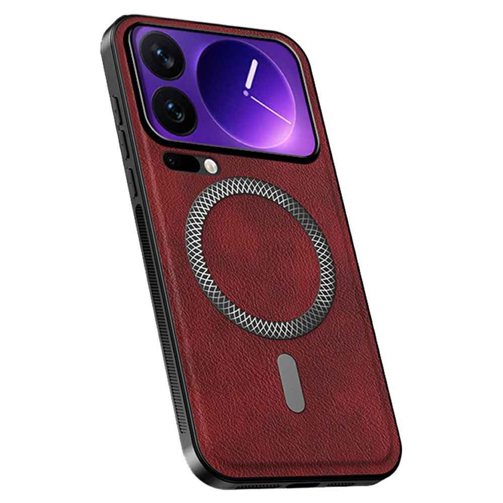 For Xiaomi 17 Pro Magnetic Case PU TPU PC Phone Back Cover with Metal Lens Frame - Wine Red