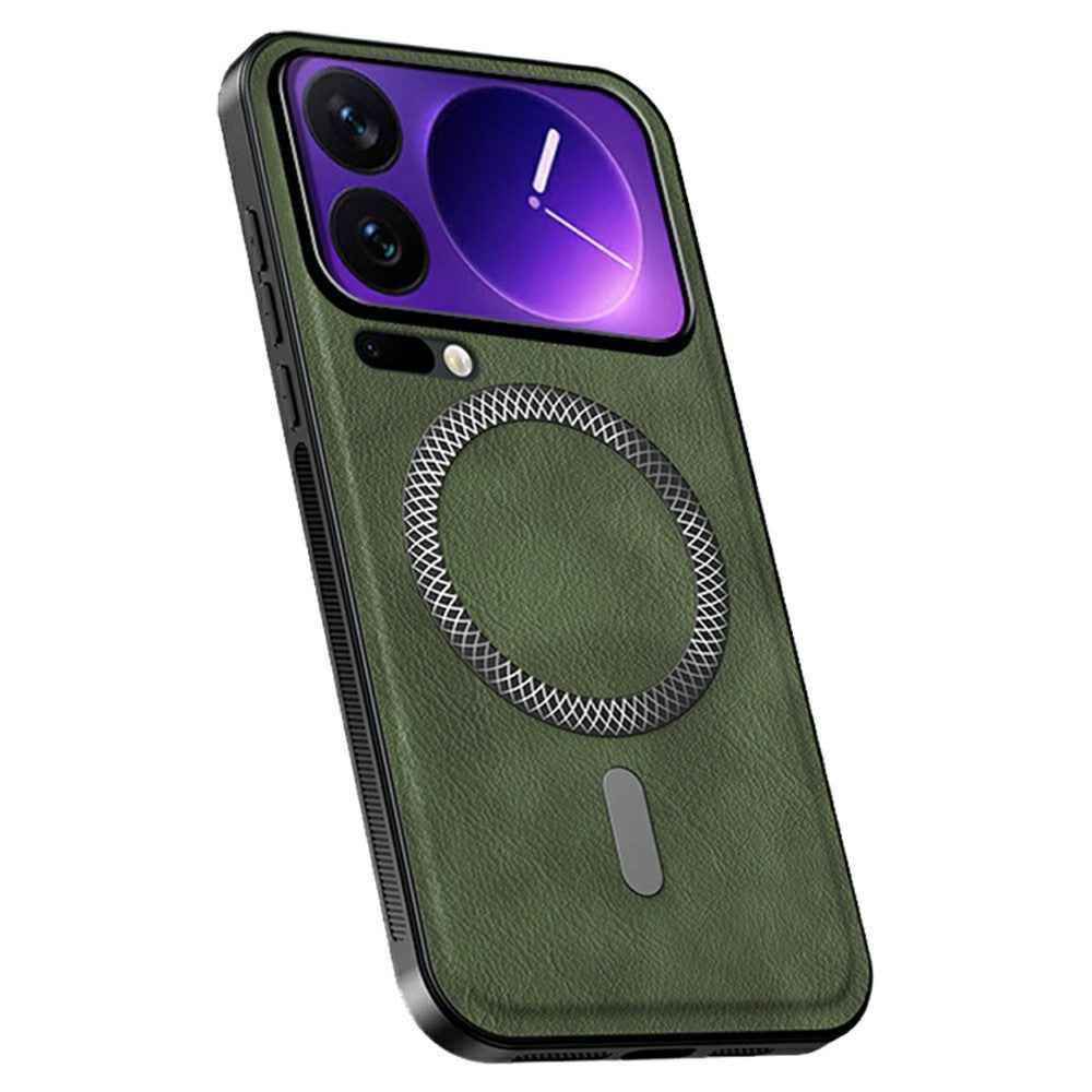 For Xiaomi 17 Pro Magnetic Case PU TPU PC Phone Back Cover with Metal Lens Frame - Green