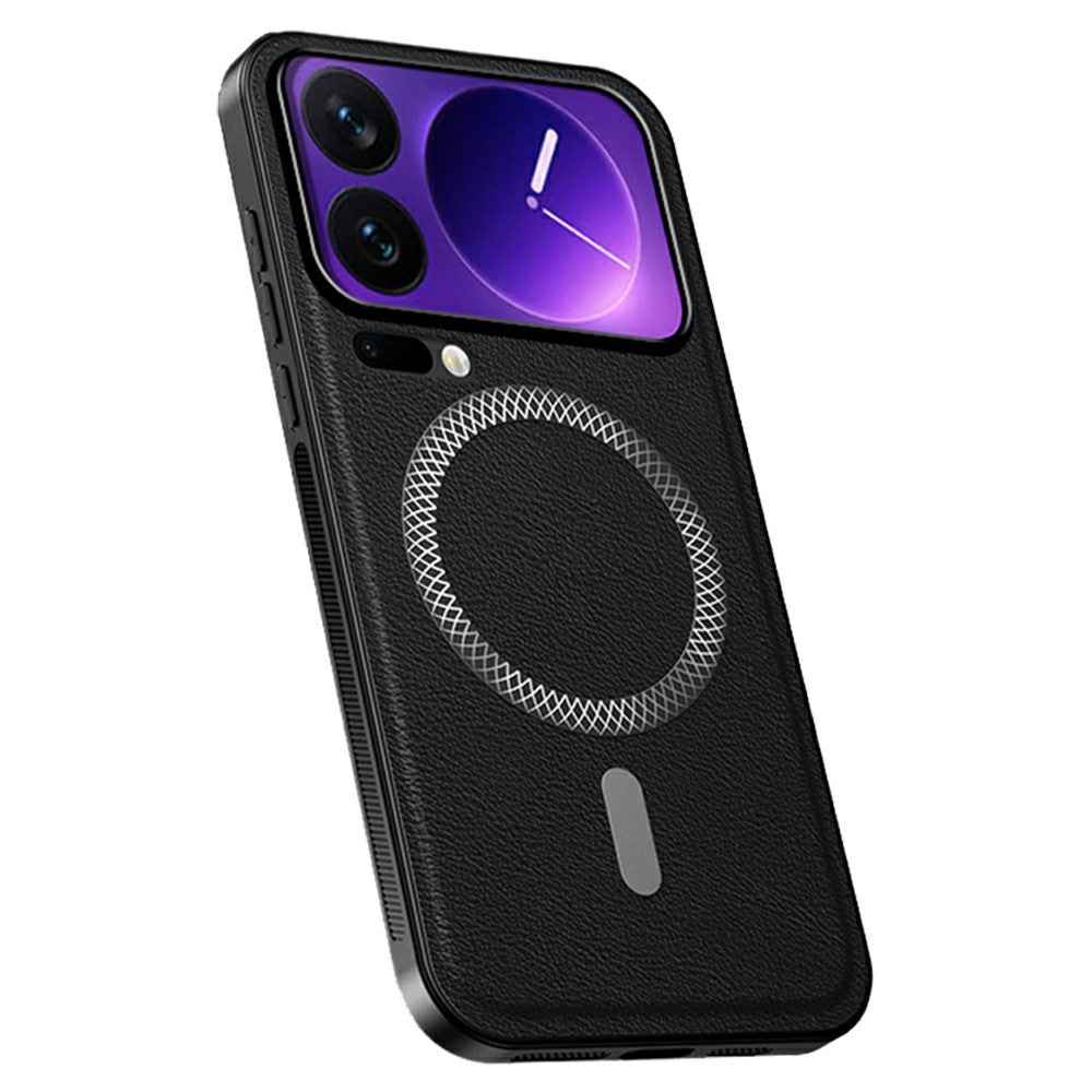 For Xiaomi 17 Pro Magnetic Case PU TPU PC Phone Back Cover with Metal Lens Frame - Black