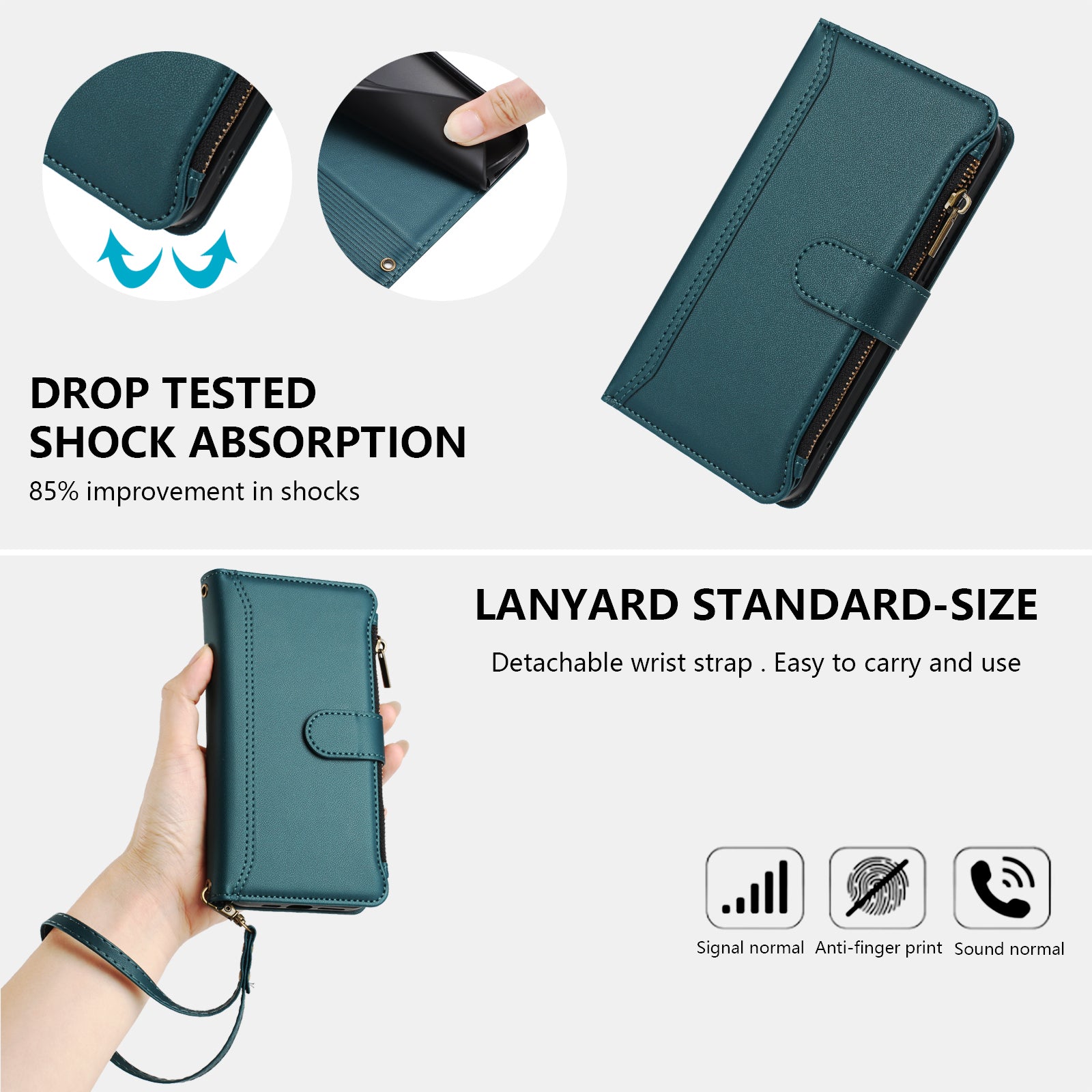 For Xiaomi 17 Pro Max Leather Case 9 Card Slots Zipper Wallet Stand Phone Cover with Wrist Strap - Dark Green