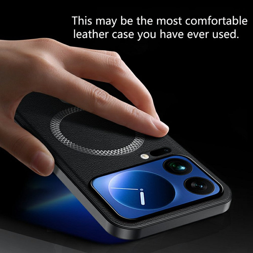 For Xiaomi 17 Pro Max Magnetic Case PU TPU PC Phone Back Cover with Metal Lens Frame - Green