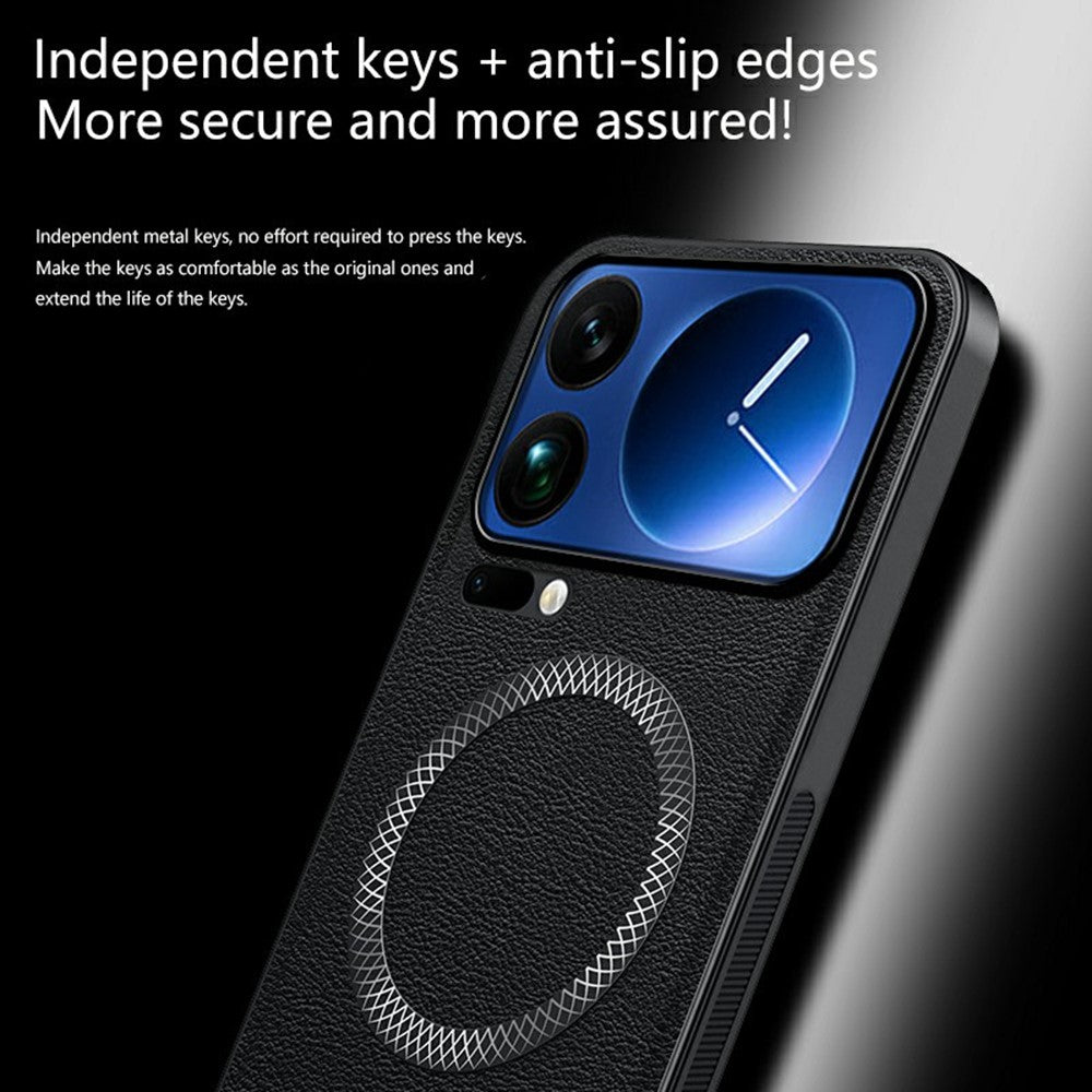 For Xiaomi 17 Pro Max Magnetic Case PU TPU PC Phone Back Cover with Metal Lens Frame - Green