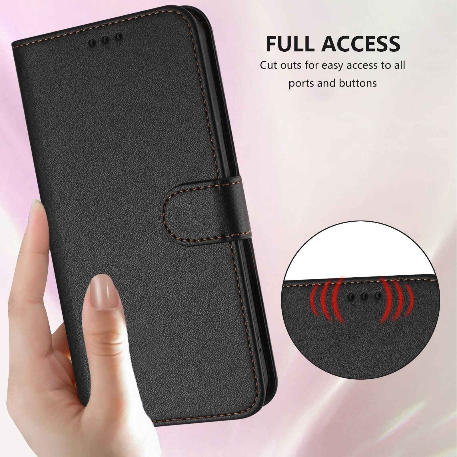 For Xiaomi 17 Pro Leather Case Wallet Stand Phone Cover with Wrist Strap - Black