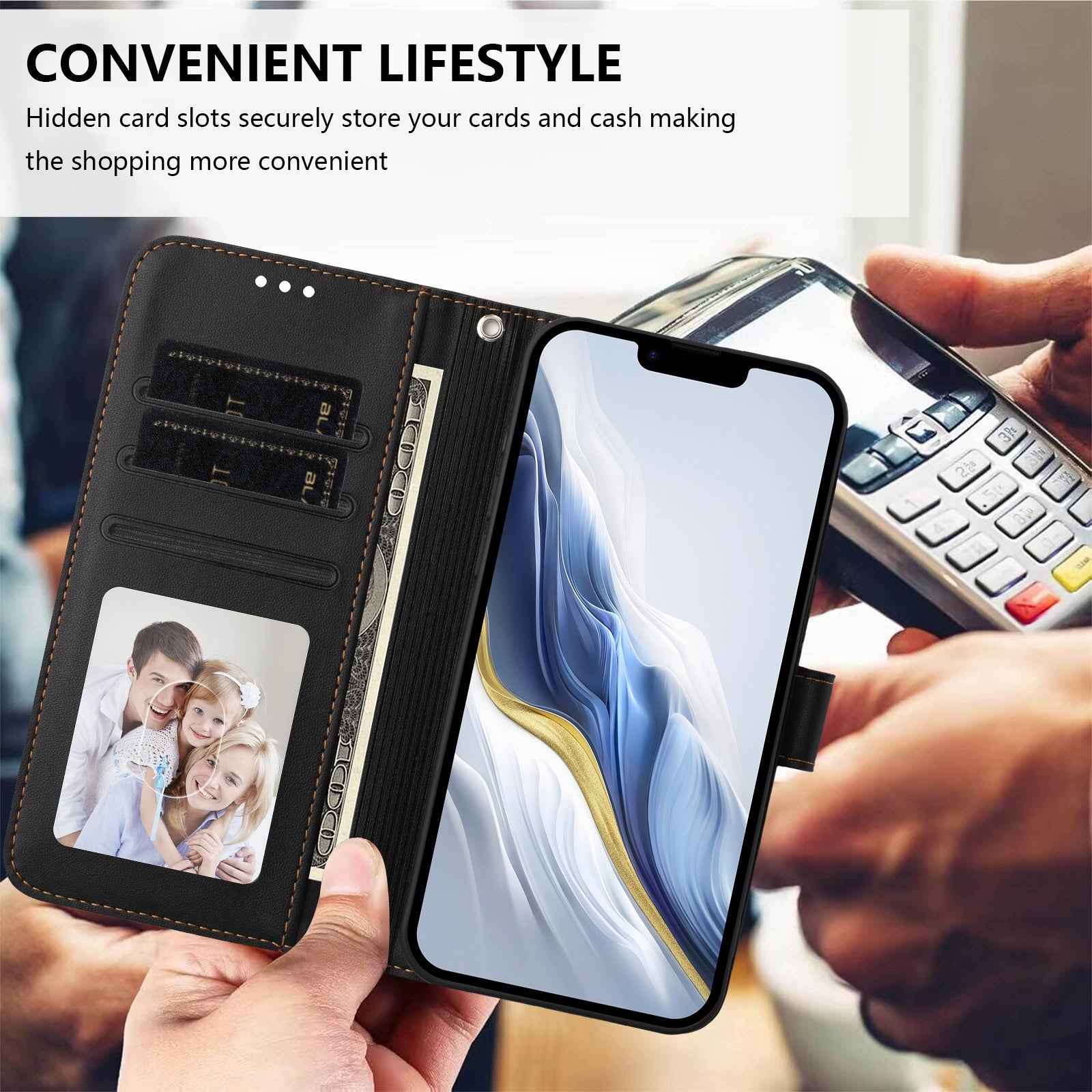 For Xiaomi 17 Pro Leather Case Wallet Stand Phone Cover with Wrist Strap - Black