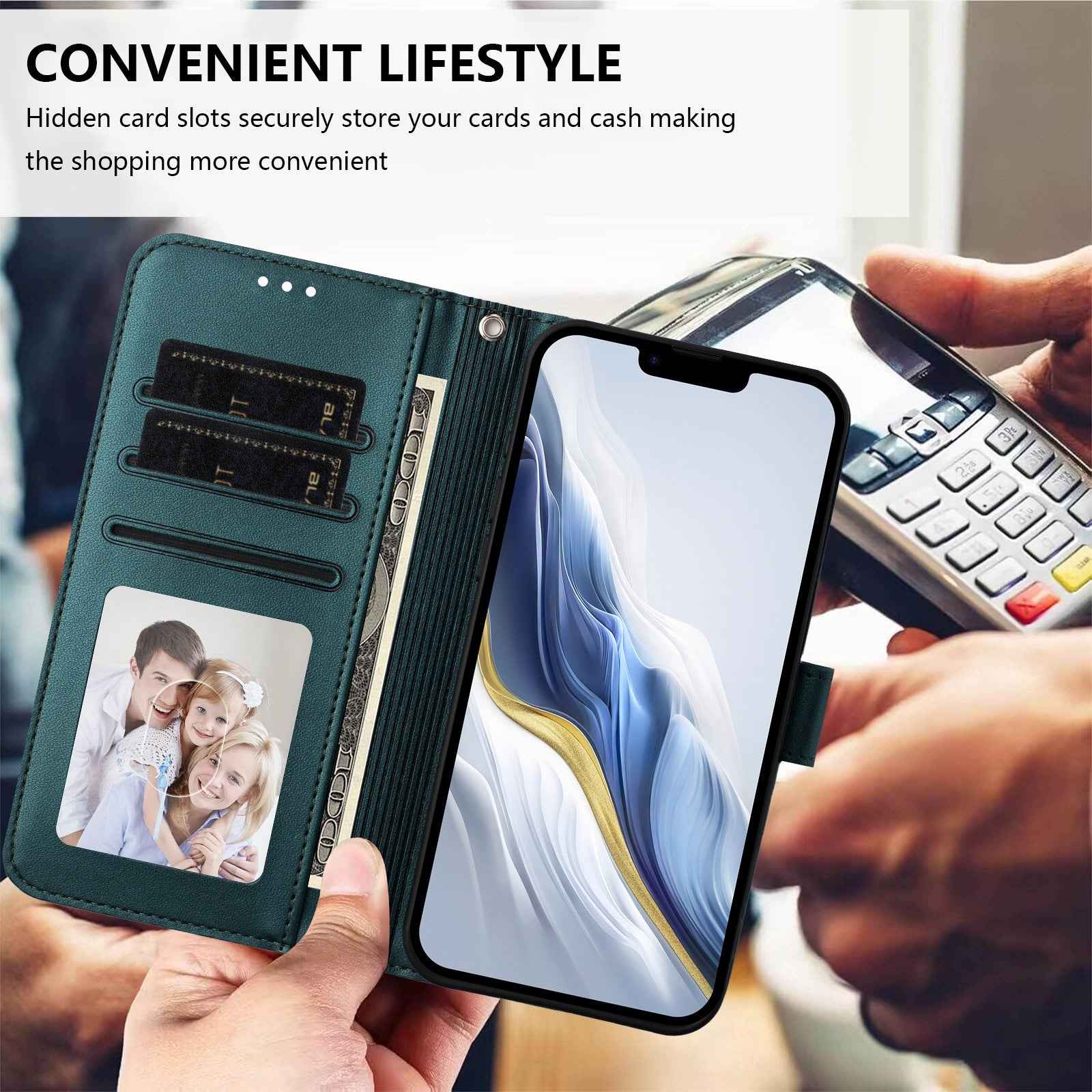 For Xiaomi 17 Pro Leather Case Wallet Stand Phone Cover with Wrist Strap - Green