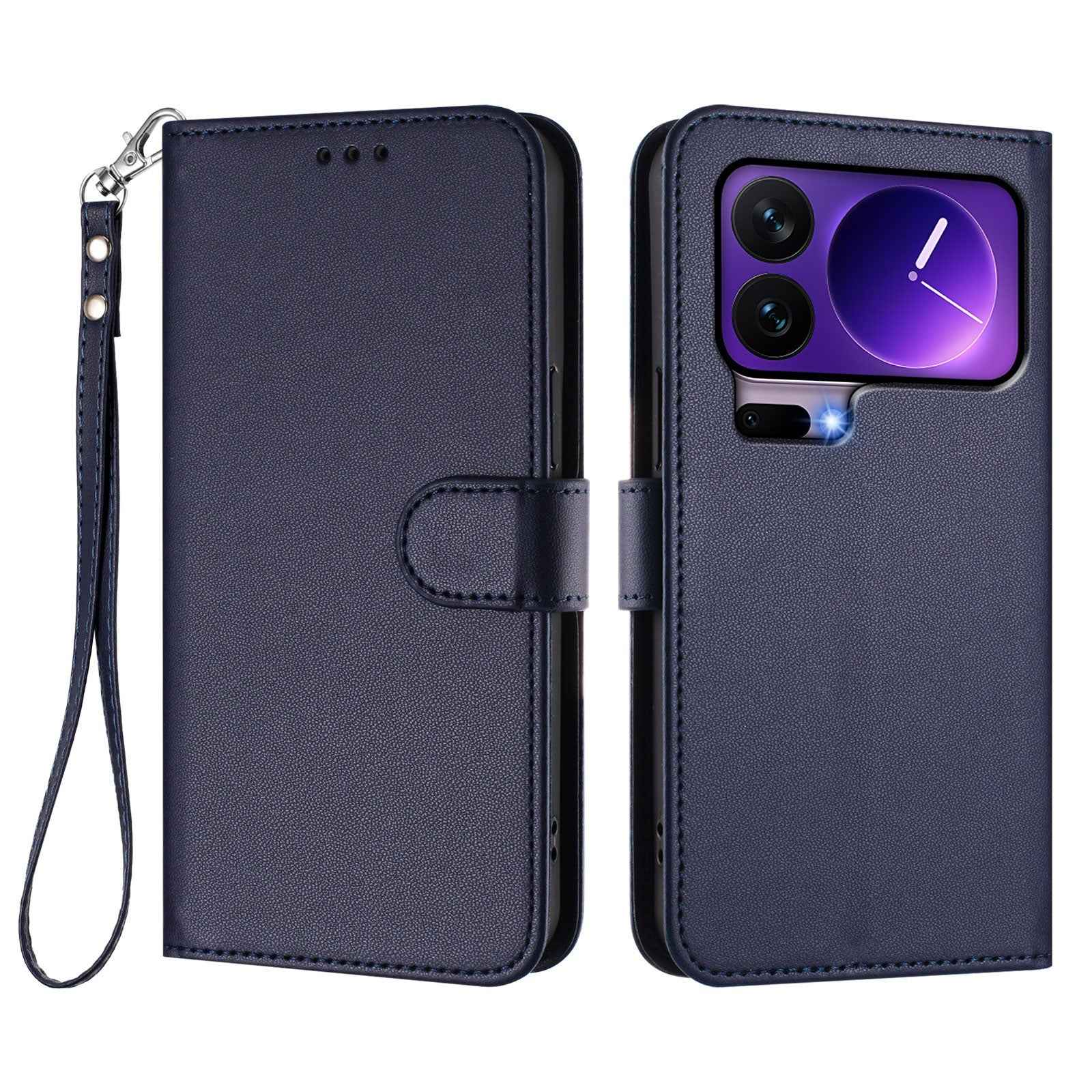 For Xiaomi 17 Pro Leather Case Wallet Stand Phone Cover with Wrist Strap - Blue