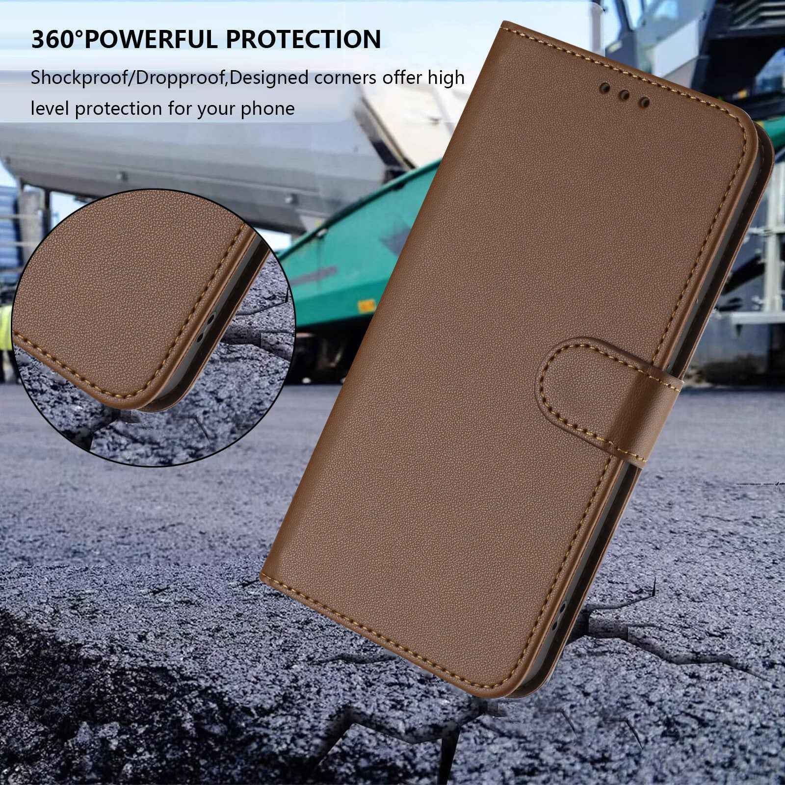 For Xiaomi 17 Pro Leather Case Wallet Stand Phone Cover with Wrist Strap - Brown