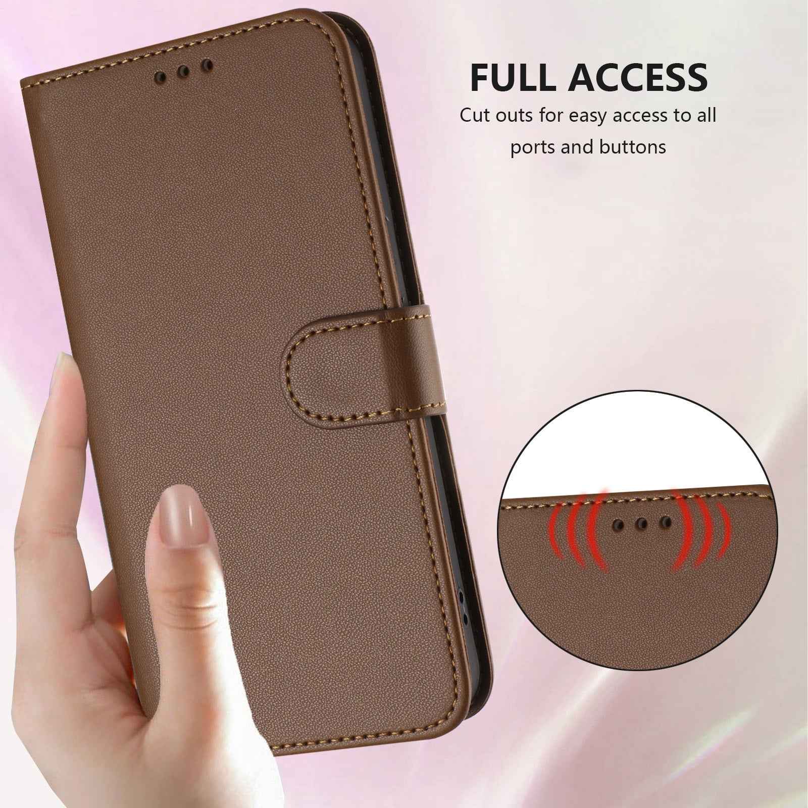 For Xiaomi 17 Pro Leather Case Wallet Stand Phone Cover with Wrist Strap - Brown