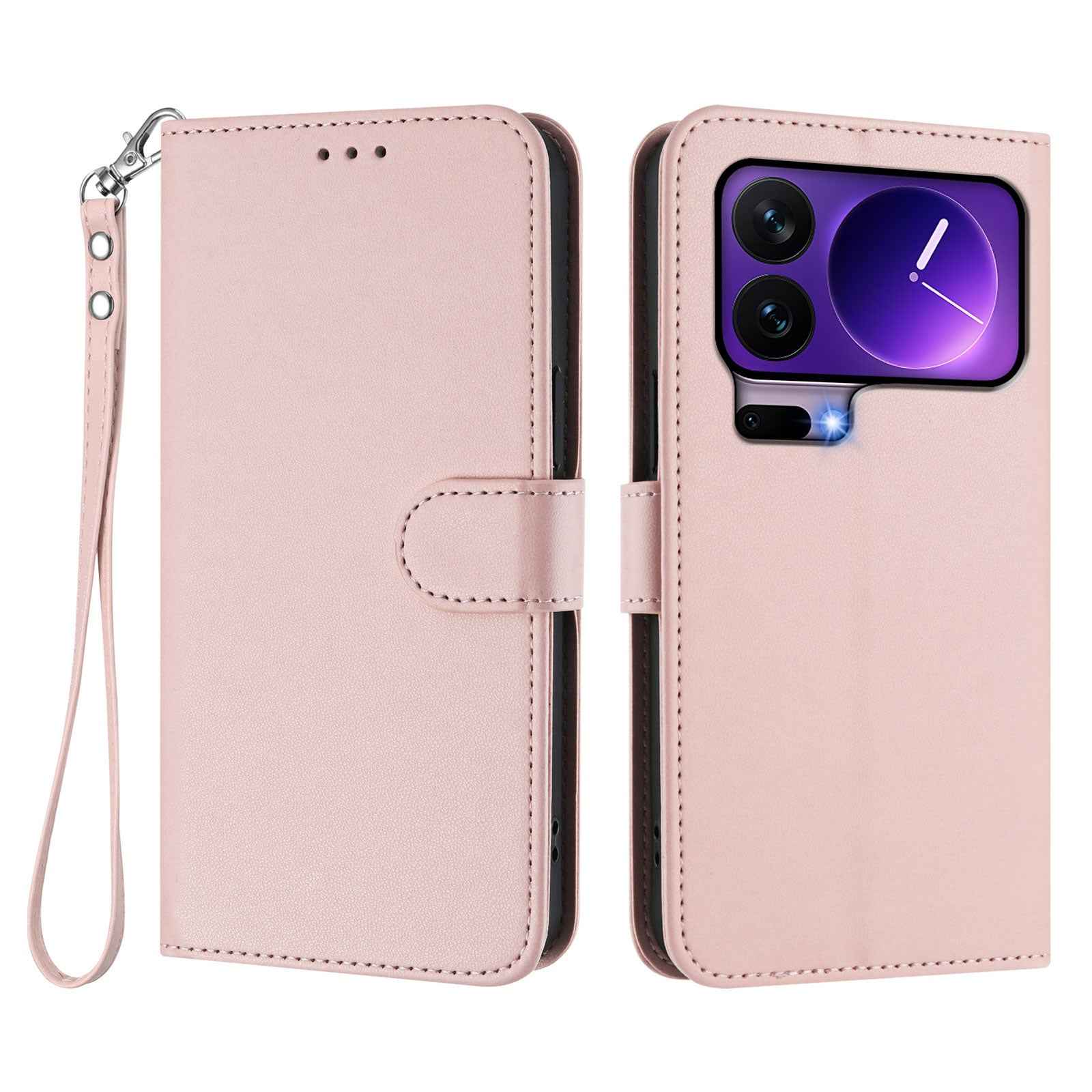 For Xiaomi 17 Pro Leather Case Wallet Stand Phone Cover with Wrist Strap - Pink