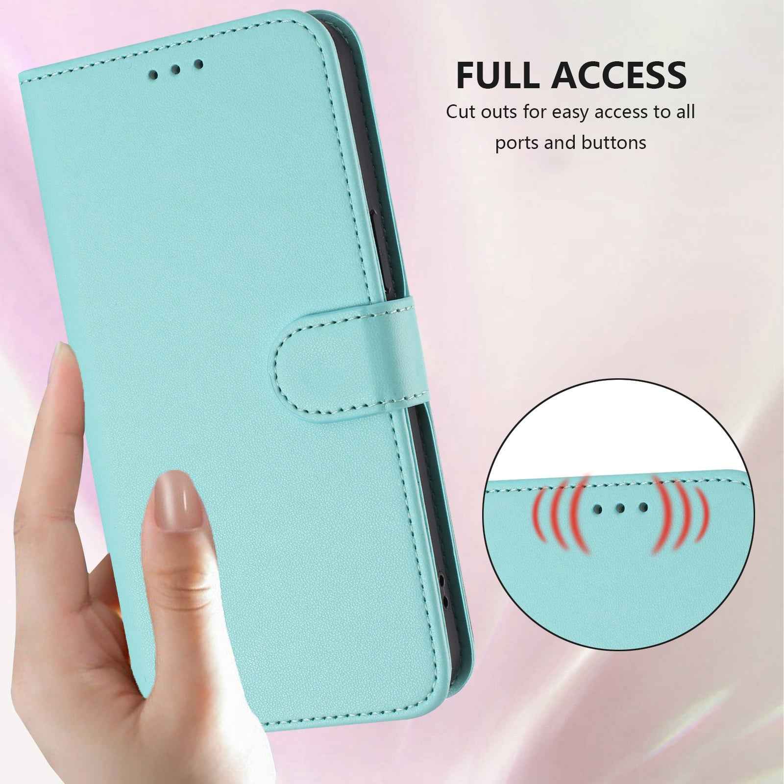 For Xiaomi 17 Pro Leather Case Wallet Stand Phone Cover with Wrist Strap - Mint Green