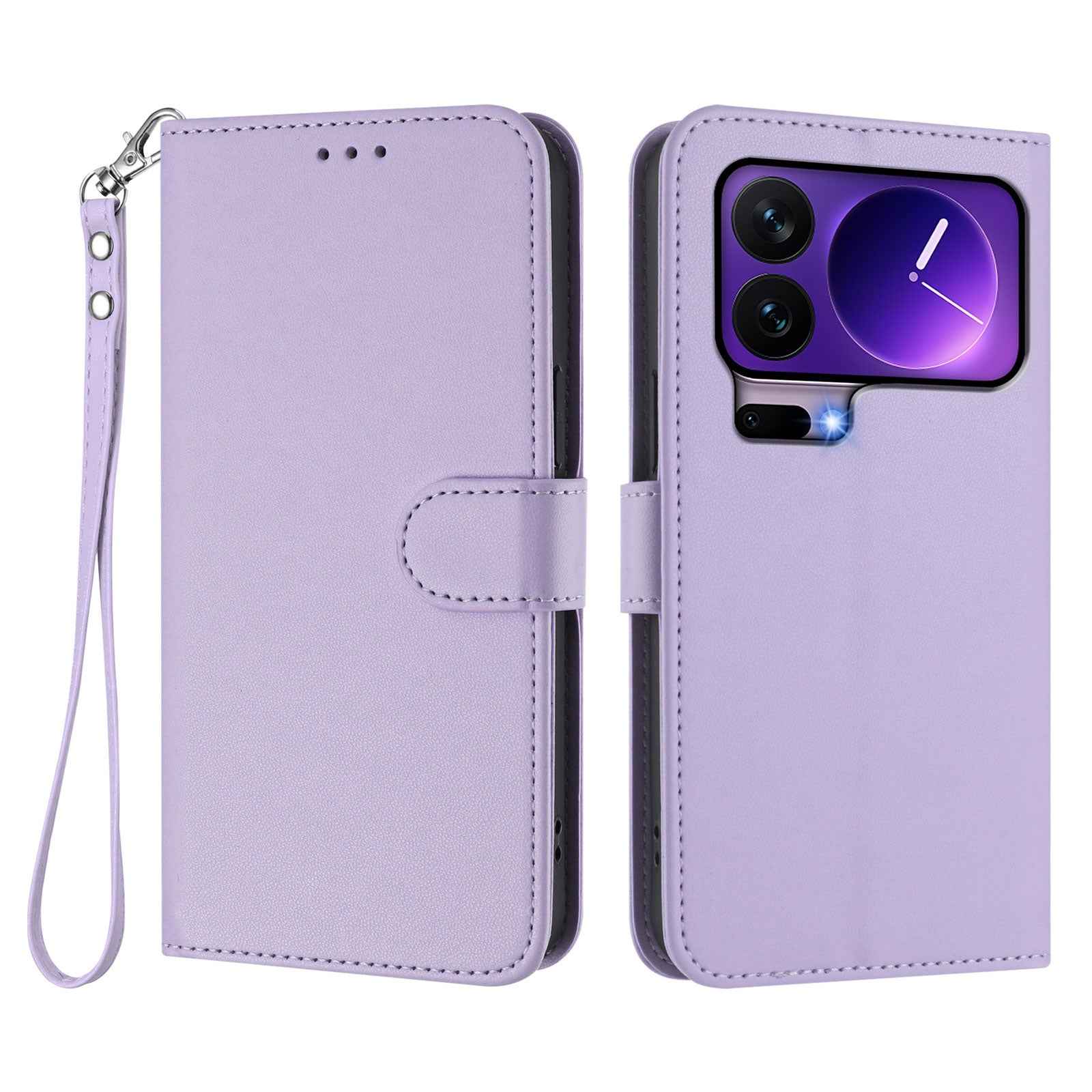 For Xiaomi 17 Pro Leather Case Wallet Stand Phone Cover with Wrist Strap - Light Purple