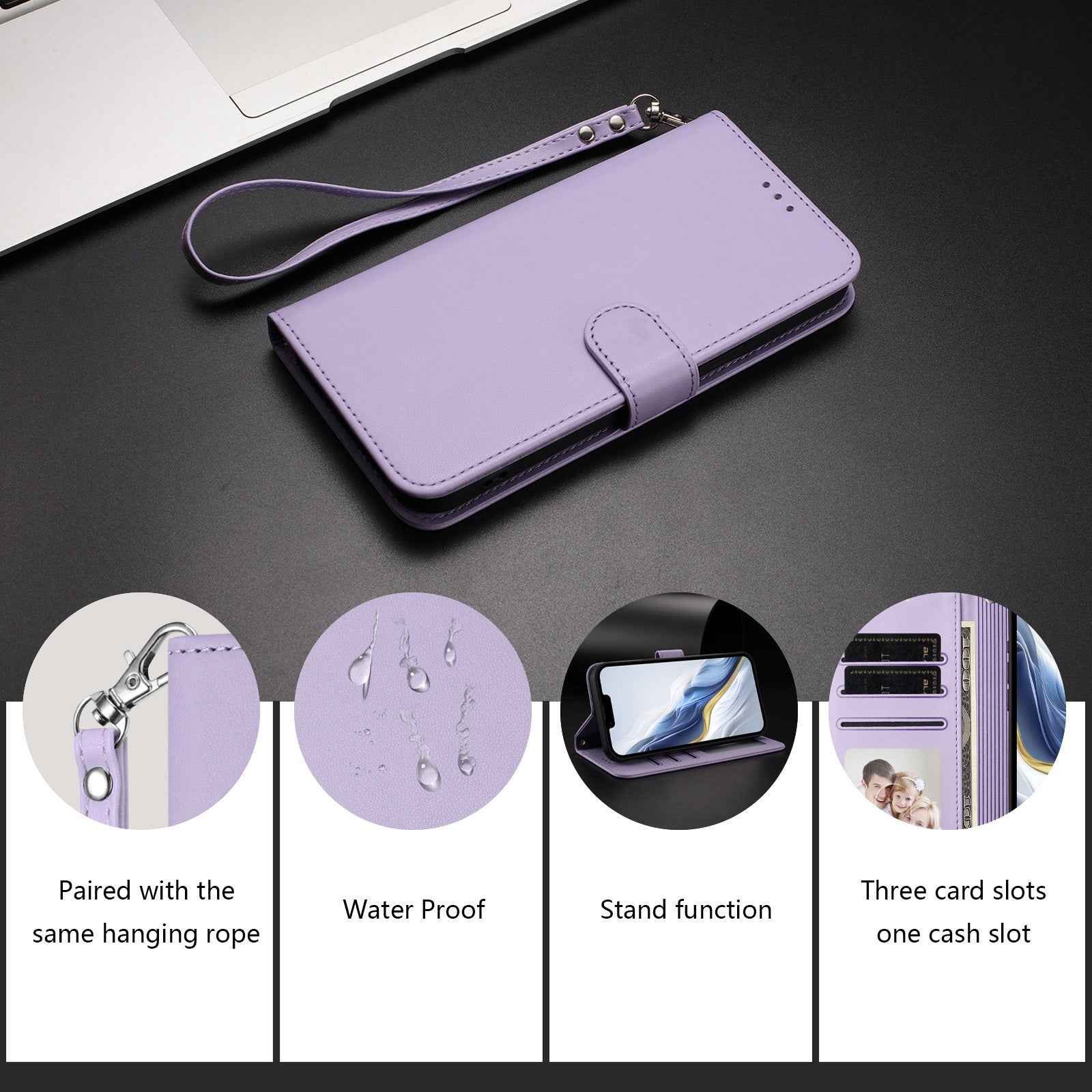 For Xiaomi 17 Pro Leather Case Wallet Stand Phone Cover with Wrist Strap - Light Purple