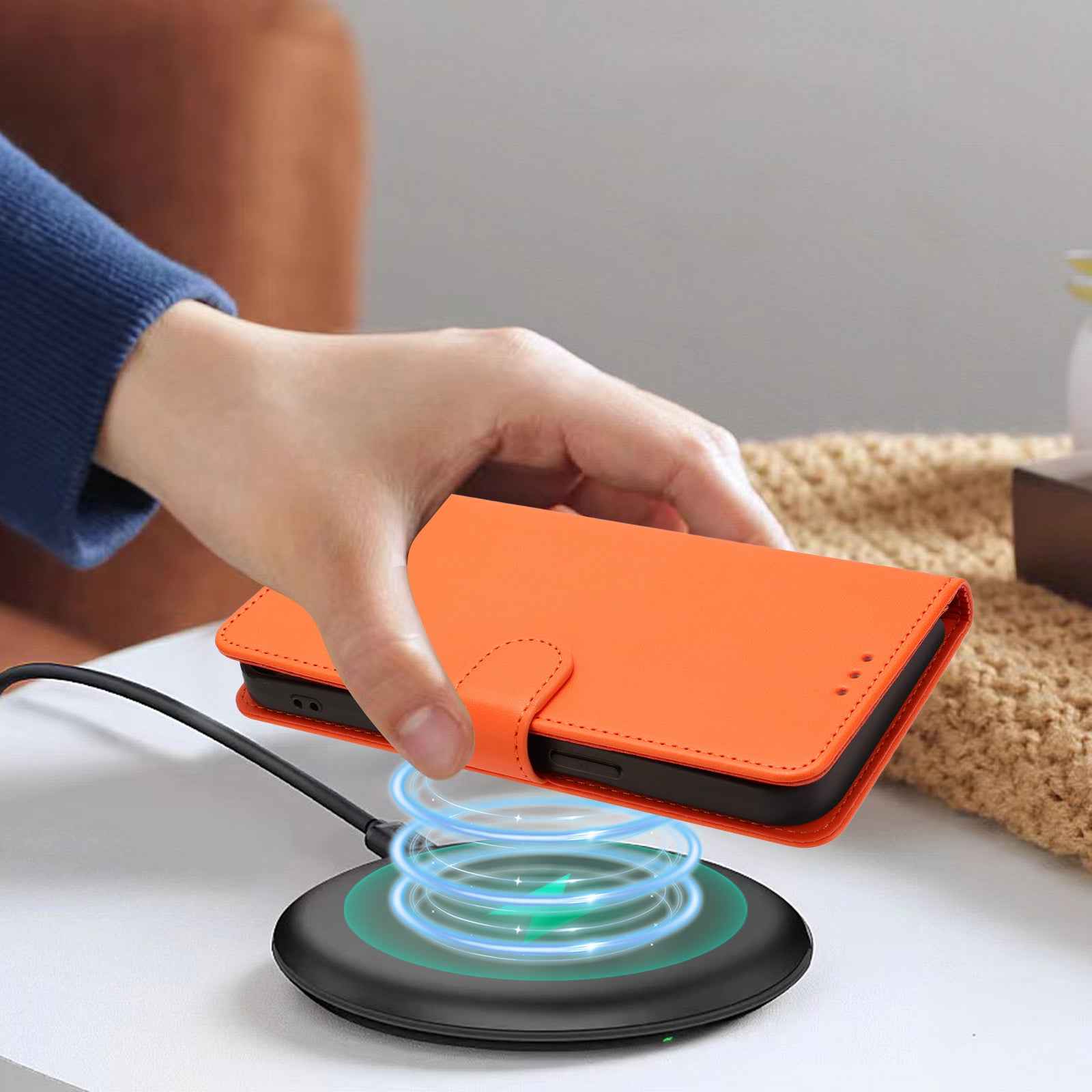 For Xiaomi 17 Pro Leather Case Wallet Stand Phone Cover with Wrist Strap - Orange