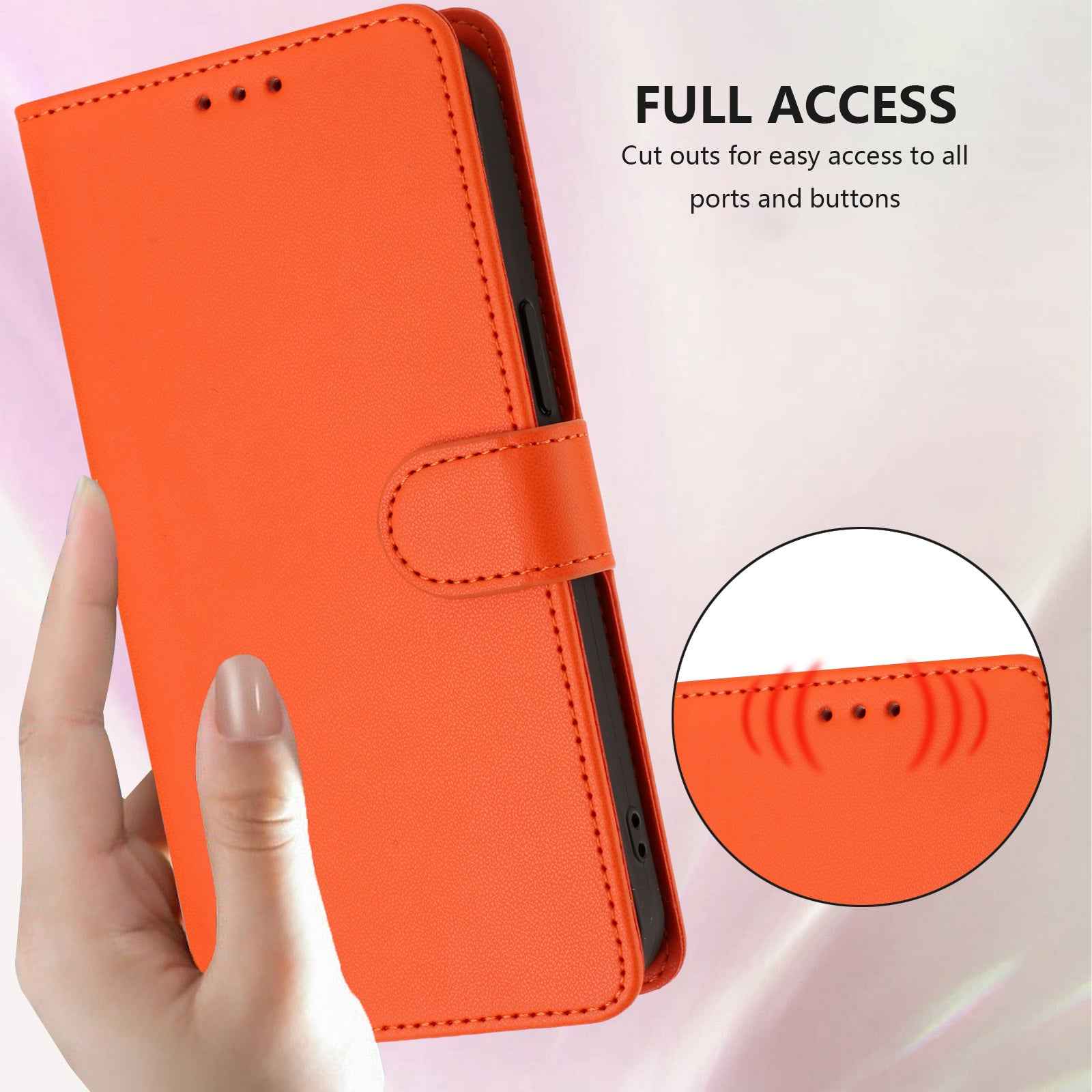 For Xiaomi 17 Pro Leather Case Wallet Stand Phone Cover with Wrist Strap - Orange