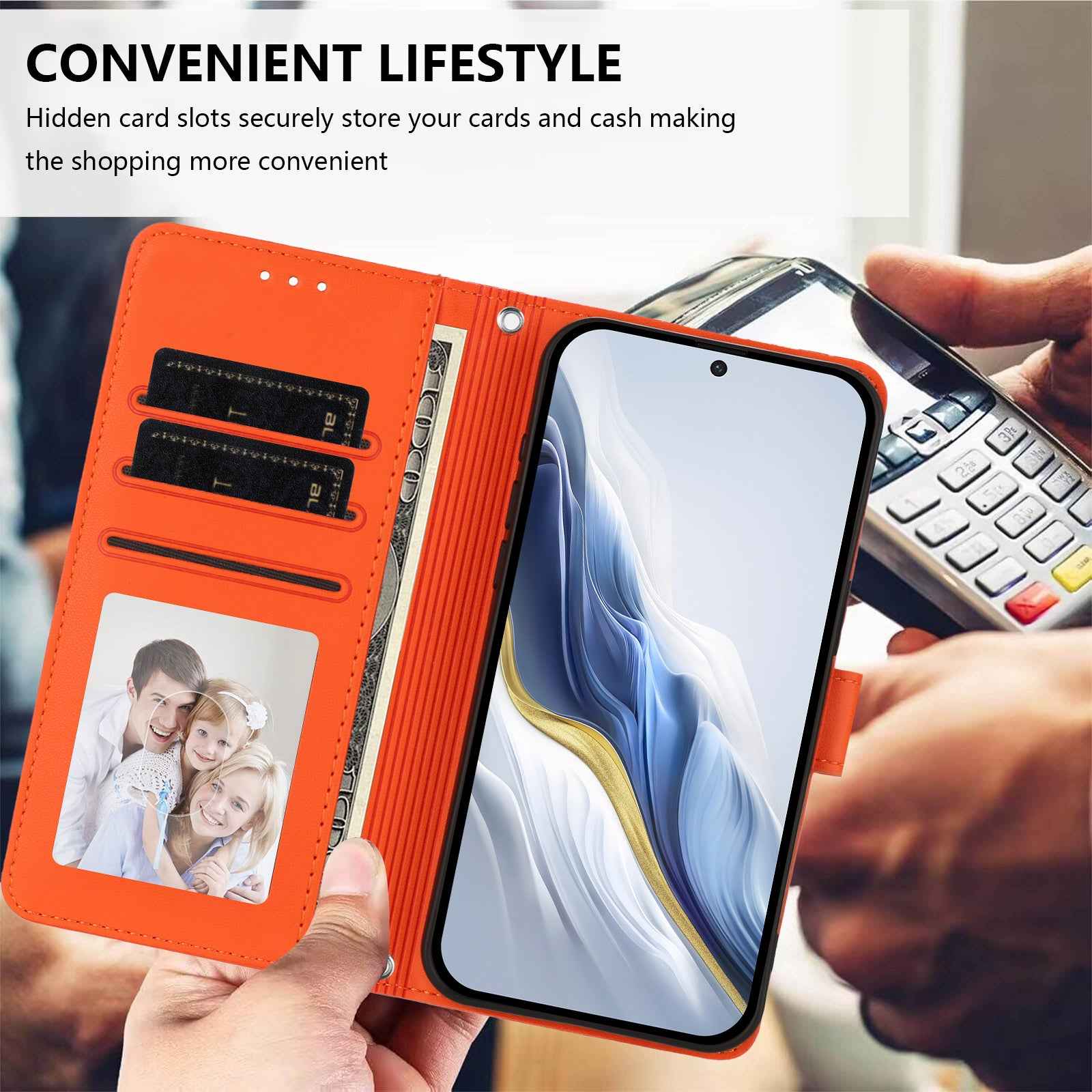 For Xiaomi 17 Pro Leather Case Wallet Stand Phone Cover with Wrist Strap - Orange