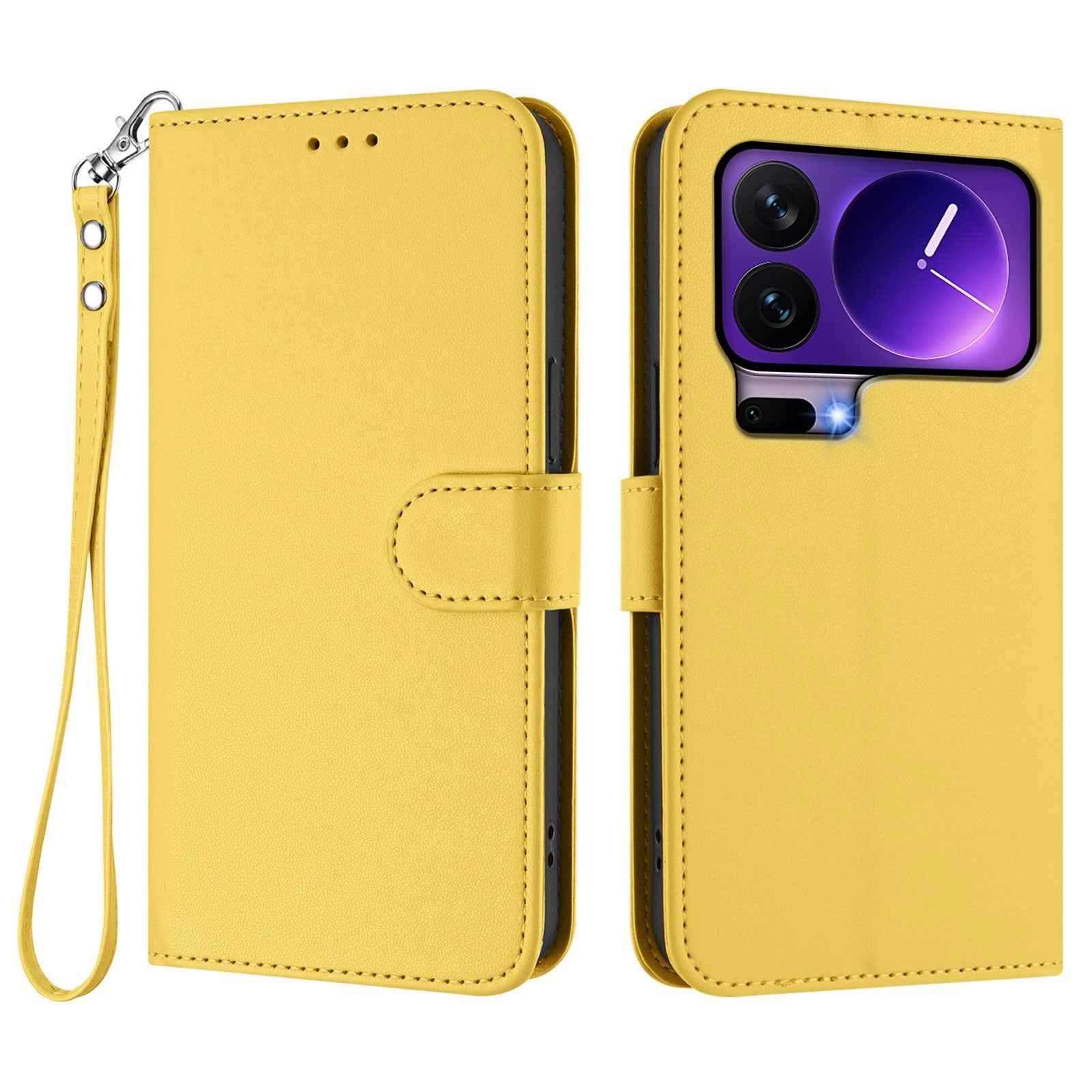 For Xiaomi 17 Pro Leather Case Wallet Stand Phone Cover with Wrist Strap - Yellow