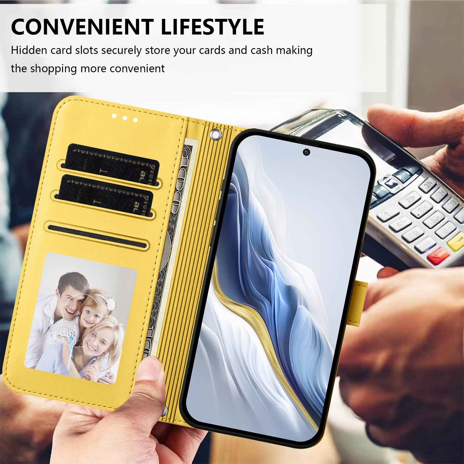 For Xiaomi 17 Pro Leather Case Wallet Stand Phone Cover with Wrist Strap - Yellow