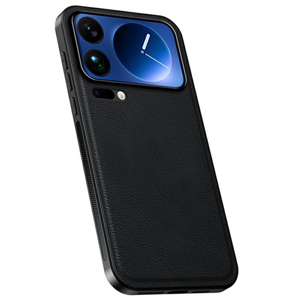 For Xiaomi 17 Pro Max Case PU + TPU + PC Phone Back Cover with Metal Lens Frame - Black