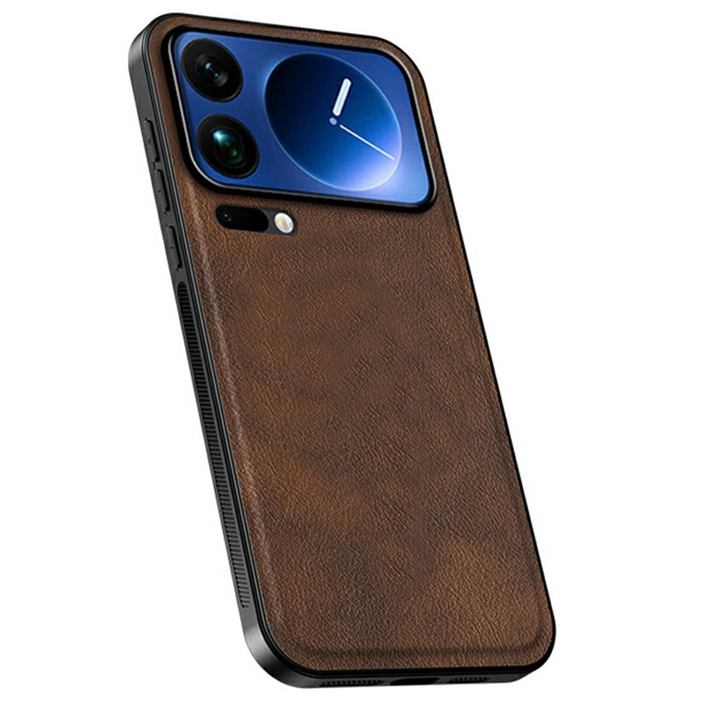 For Xiaomi 17 Pro Max Case PU + TPU + PC Phone Back Cover with Metal Lens Frame - Brown